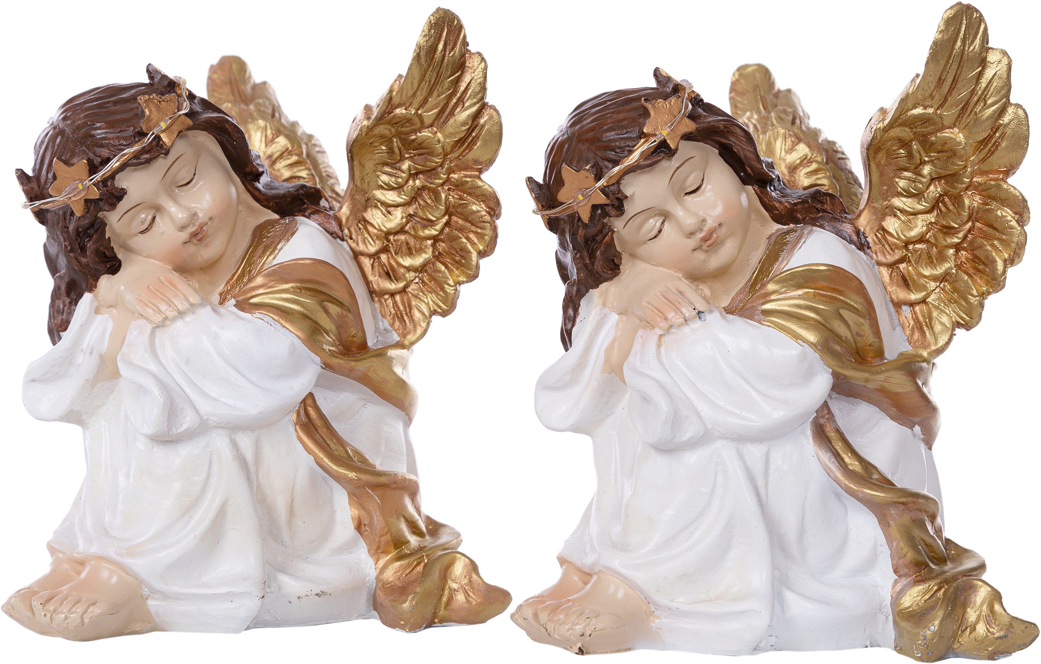 Myflair Möbel & Accessoires Engelfigur Weihnachtsdeko (Set, 2 St), mit beleuchtetem Haarkranz, Höhe ca. 18 cm | Engelfiguren