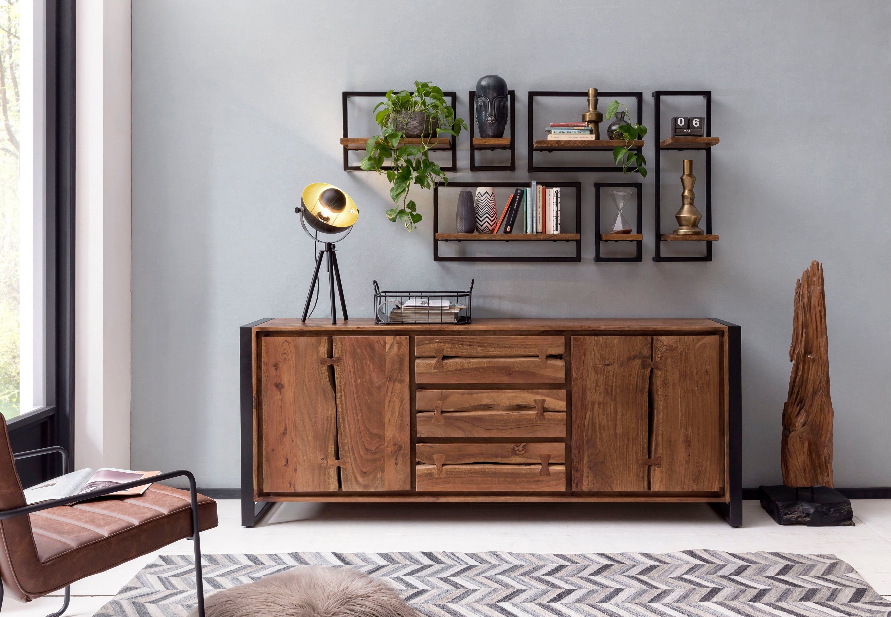 SIT Wandregal Regal PANAMA – Industrial Regal aus Mango‑Holz & Altmetall, Wandregal aus Mango‑Holz & Altmetall für vielseitigen Stauraum