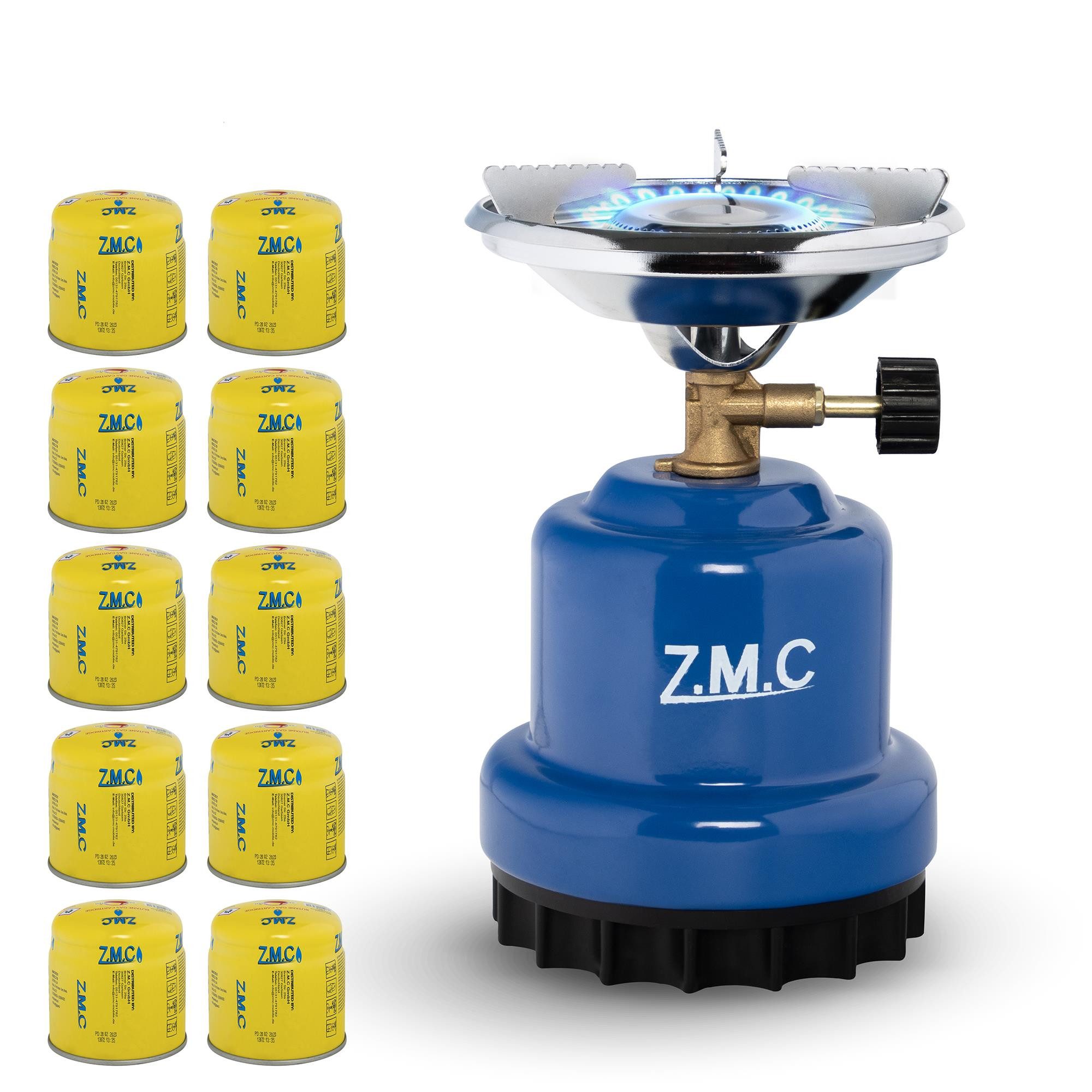 ZMC Gaskocher Campingkocher Gaskocher Shisha Kohleanzünder Herd + 10x Gaskartuschen, (Maximale Temperatur: 1100W / Gewicht: 520g / 190g Butangas, Maximale Temperatur: 1100W / Gewicht: 520g / 190g Butangas), Butangasbrenner Kartuschenkocher Kochfeld für Festivals, Wanderungen