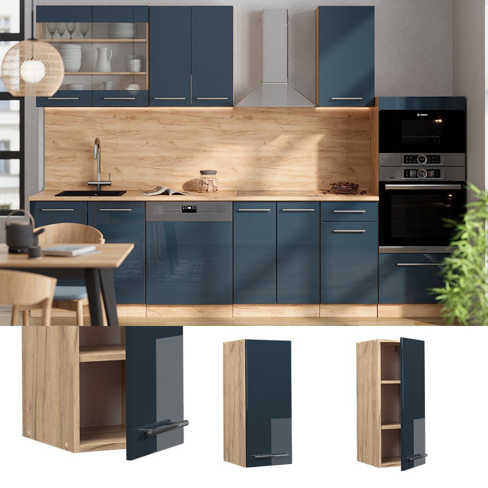 Vicco Hängeschrank Fame-Line, Dunkelblau Hochglanz/Goldkraft Eiche, günstig online kaufen