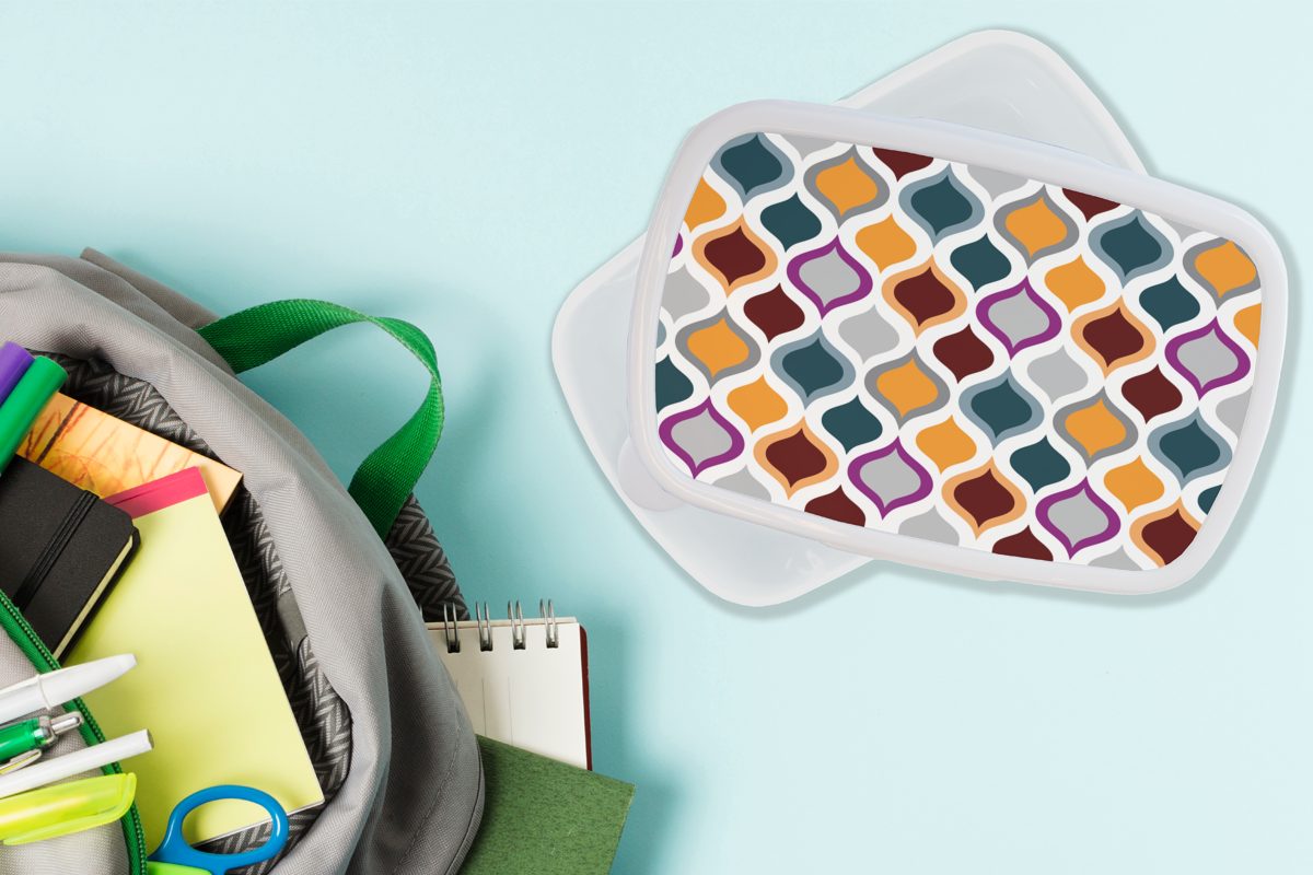 Erwachsene, für Brotdose, Retro Muster, - für Jungs MuchoWow Kunststoff, weiß (2-tlg), und Linie Mädchen - Kinder Brotbox und Lunchbox