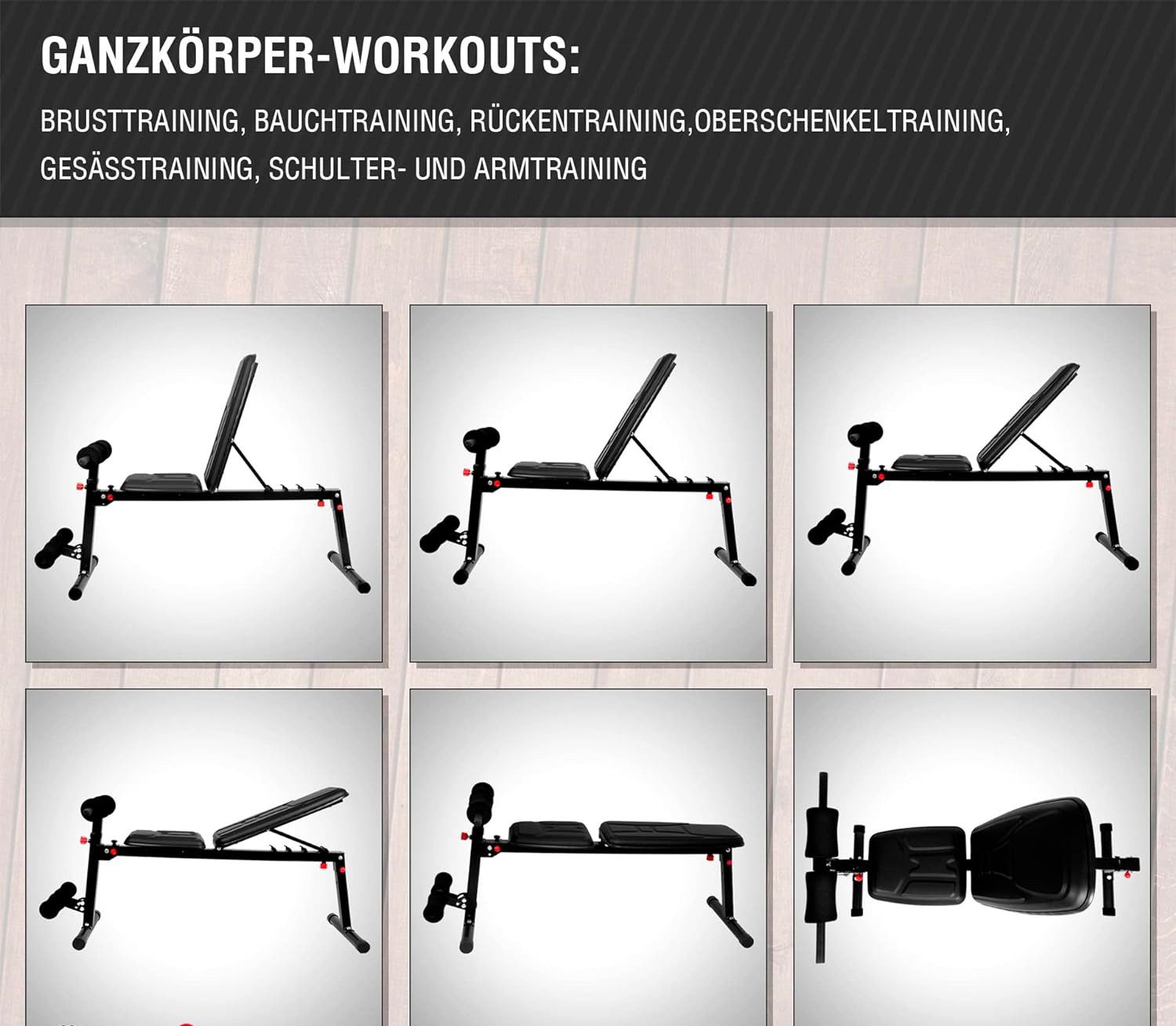 - CONTRAER - Kraftstation Hantelbank klappbar Sit Up Bank Bauchtrainer, Bankdrücken, Rudern, Liegestütze, Butterflies, u. v. m.
