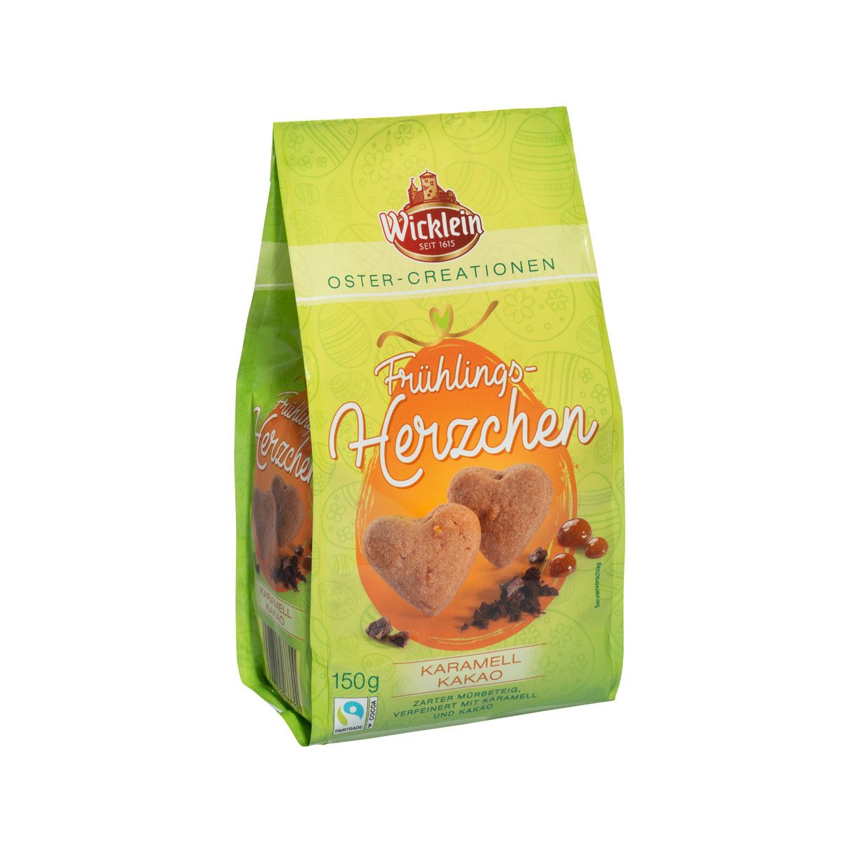 Wicklein Schokolade, Wicklein Osterherzen Frühlingsherzchen Karamell Kakao Mürbeteig 150g