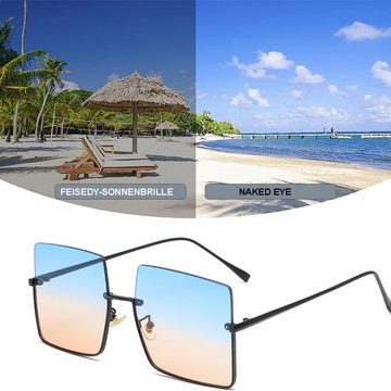 Rnemitery Sonnenbrille Vintage Rechteckig Sonnenbrille Randlos Für Damen Herren Mit Uv Schutz