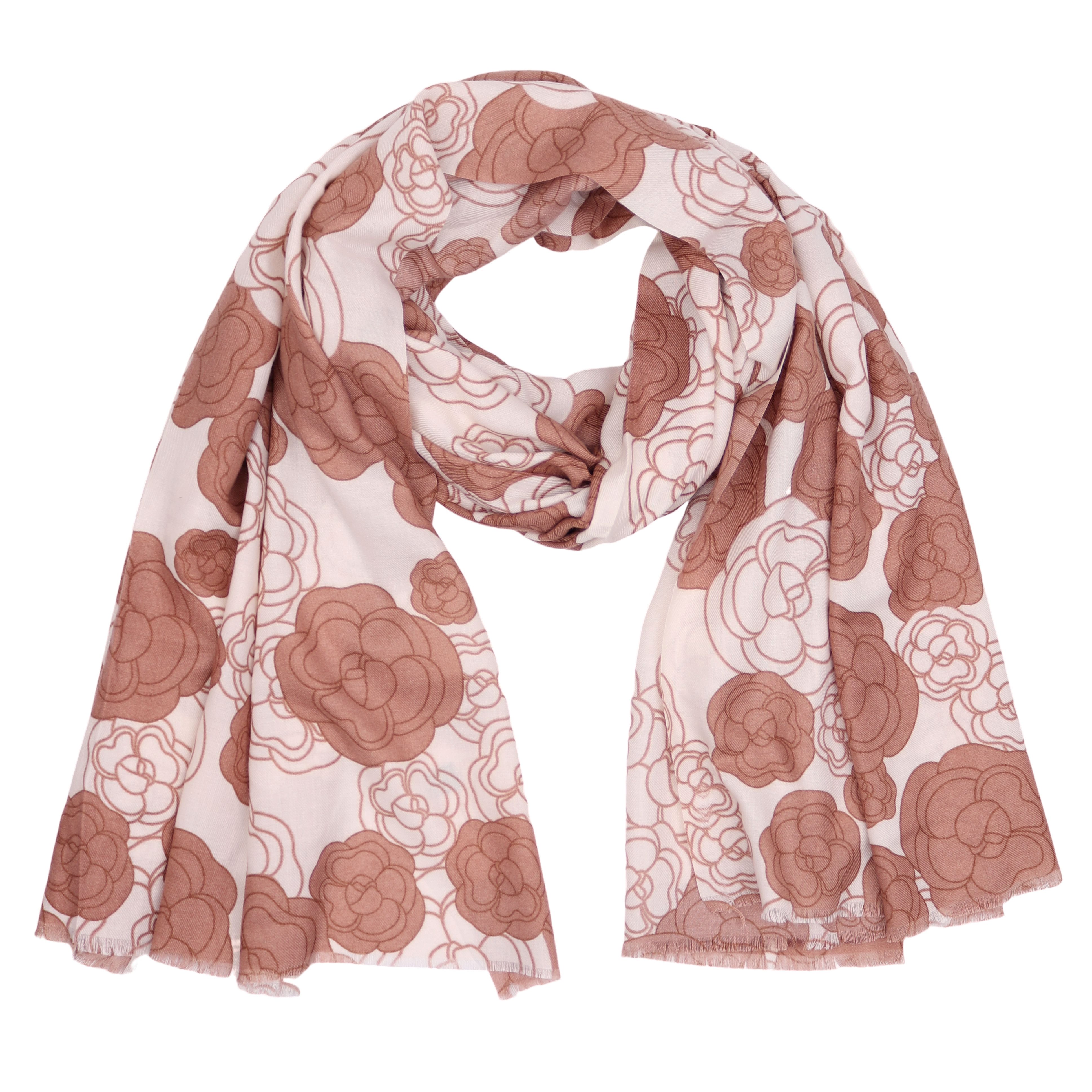 Modeschal weicher und warmer Schal Blumen mit Fransen, 90x180cm