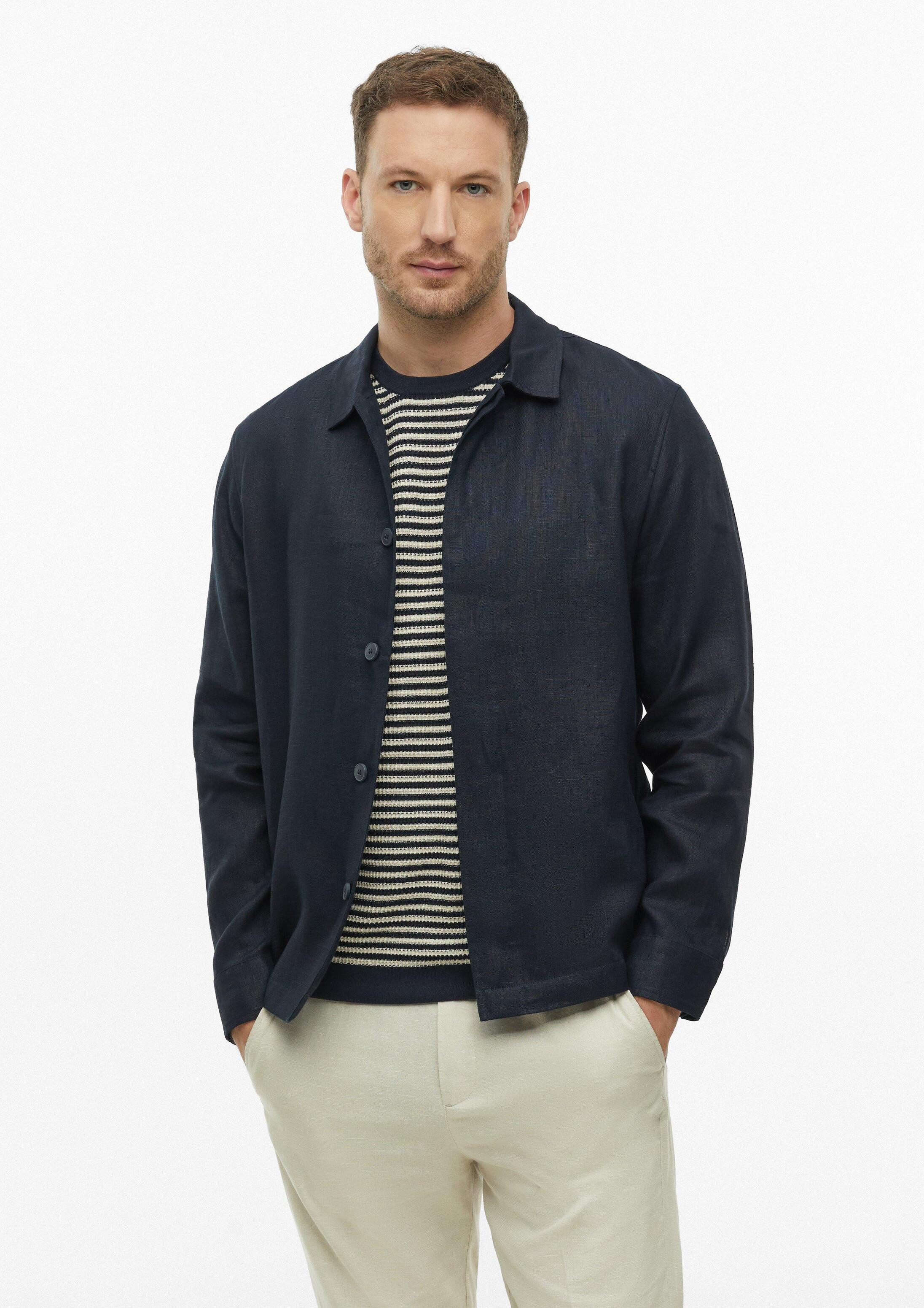 s.Oliver Hemdjacke Indoor-Jacke Overshirt aus Leinen mit verdeckter Knopfleiste