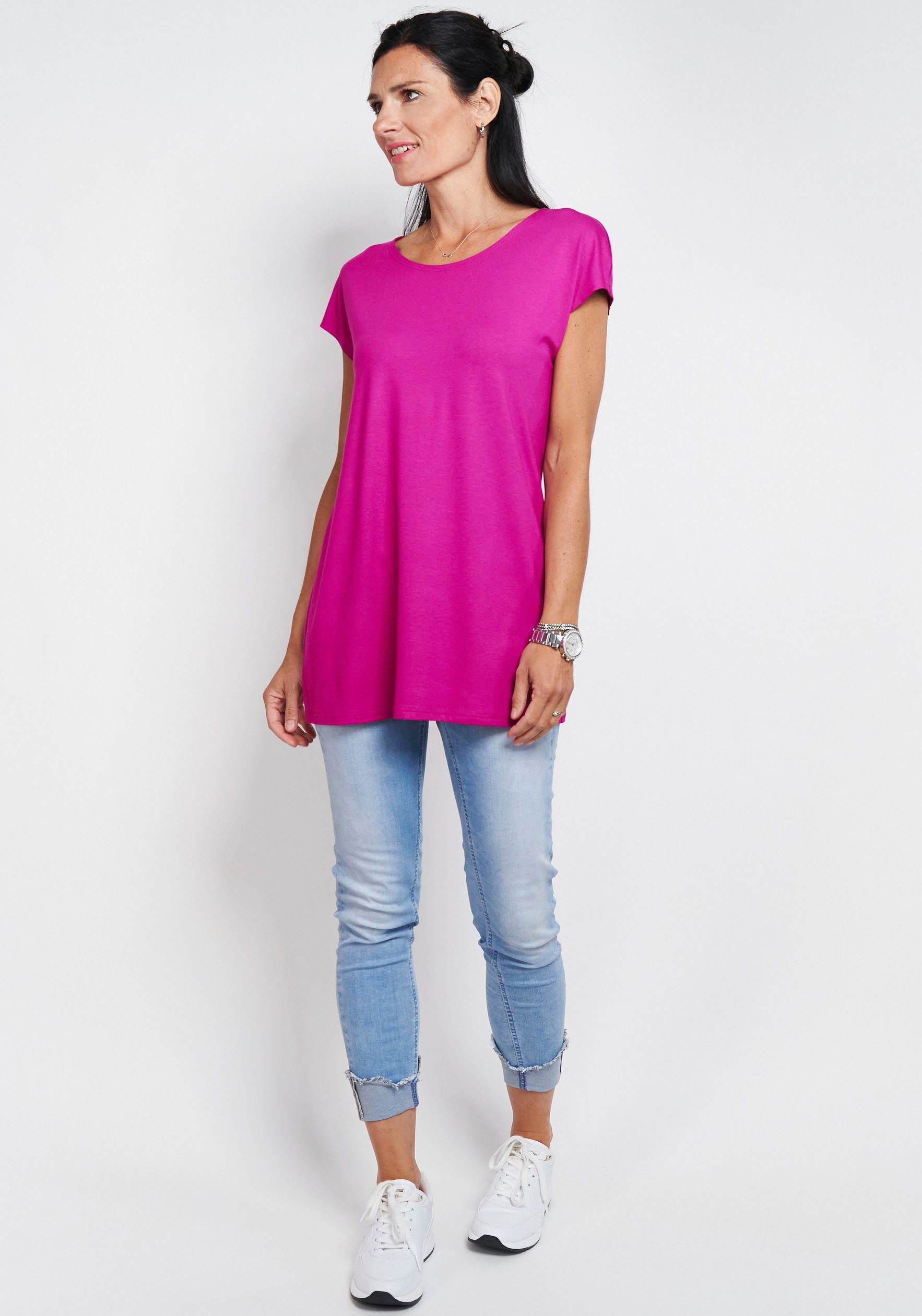 Seidel Moden Longshirt in schlichtem Design magenta