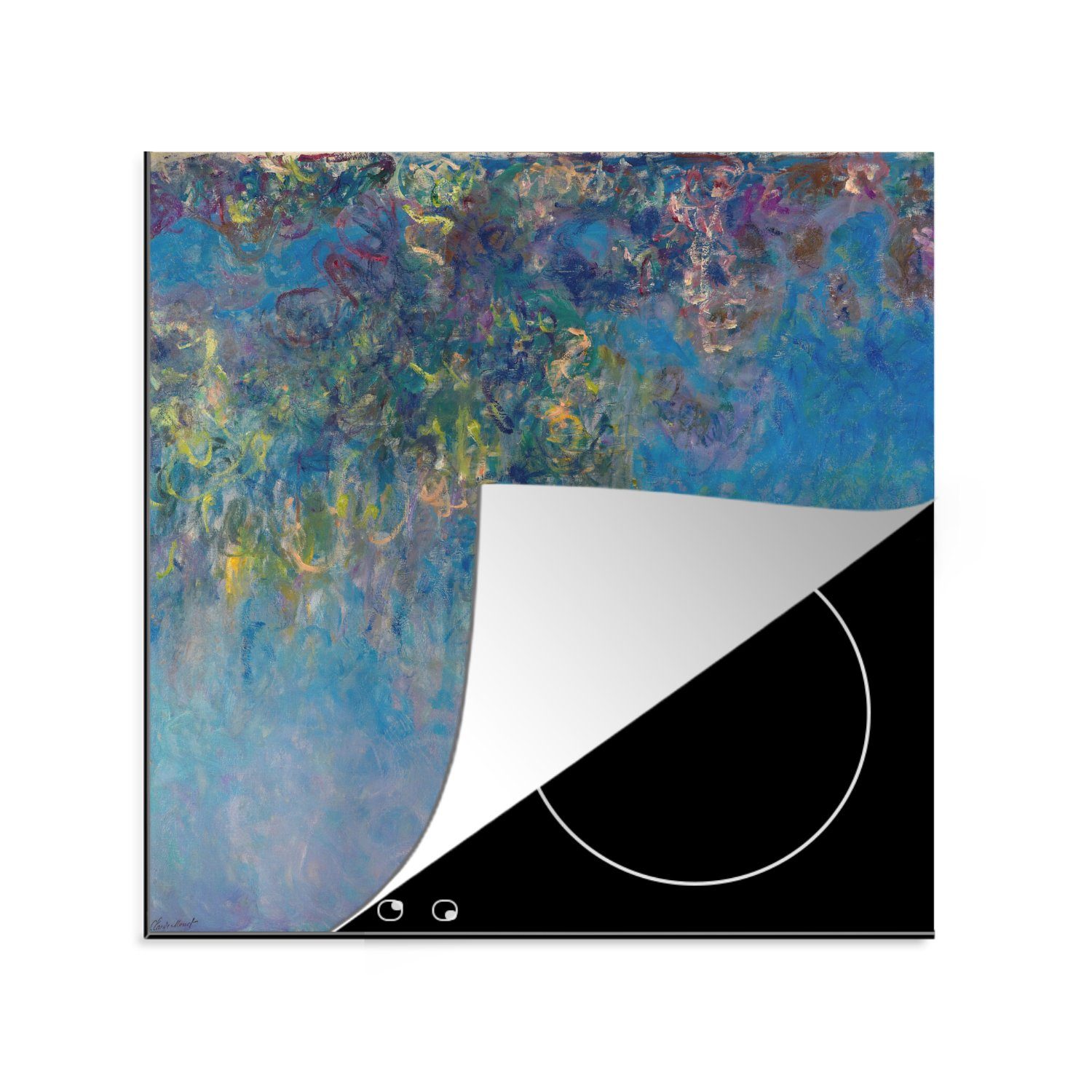 MuchoWow Herdblende-/Abdeckplatte Blauer Regen - Claude Monet, Vinyl, (1 tlg), 78x78 cm, Ceranfeldabdeckung, Arbeitsplatte für küche