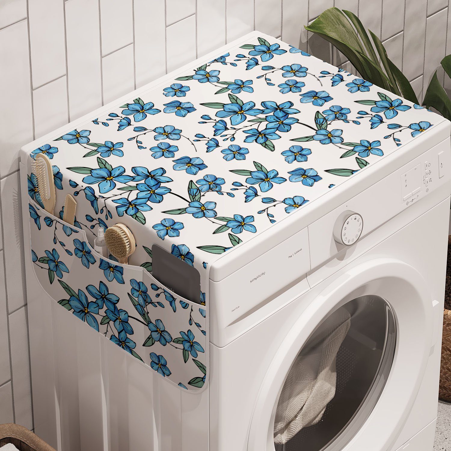 Abakuhaus Badorganizer Anti-Rutsch-Stoffabdeckung für Waschmaschine und Trockner, Blumen Dekorative Blumen-Blätter