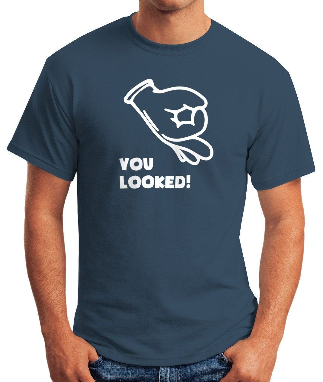 MoonWorks Print-Shirt Hole Print Comic Hand Moonworks® T-Shirt Fun-Shirt mit Herren blau Game Look