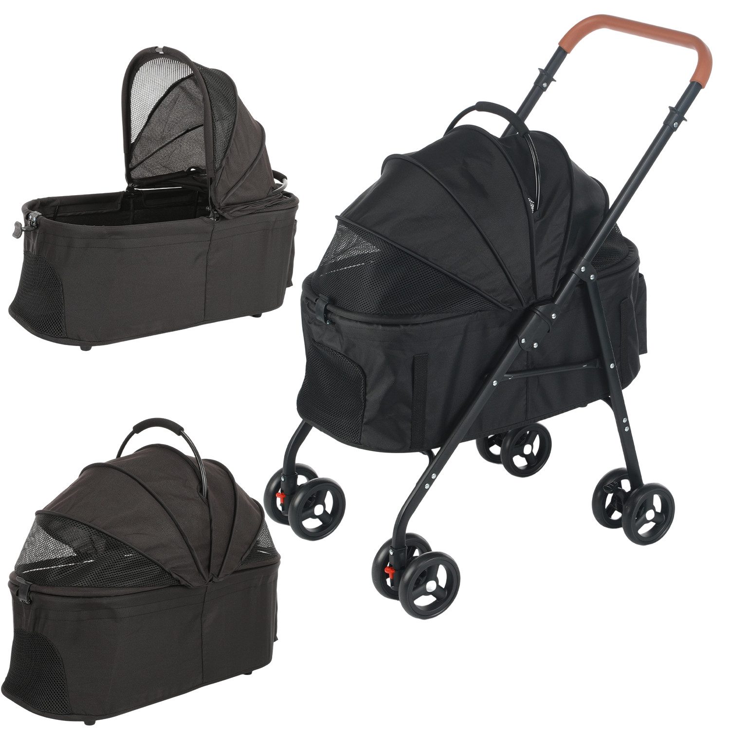 oyajia Hundebuggy Kinderwagen für Hunde und Katzen 4 Rädern,klappbar, (Kinderwagen für kleine Haustiere,für Mittelgroße und kleine Hunde), Outdoor-Reise-Tierfalt-Kinderwagen, Atmungsaktives und Sichtbares Netz