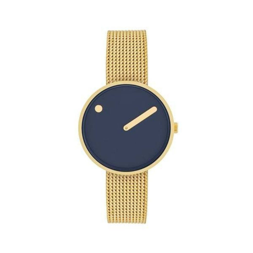 PICTO Quarzuhr 34018-0914, Blaues Ziffernblatt mit goldfarbendem Armband