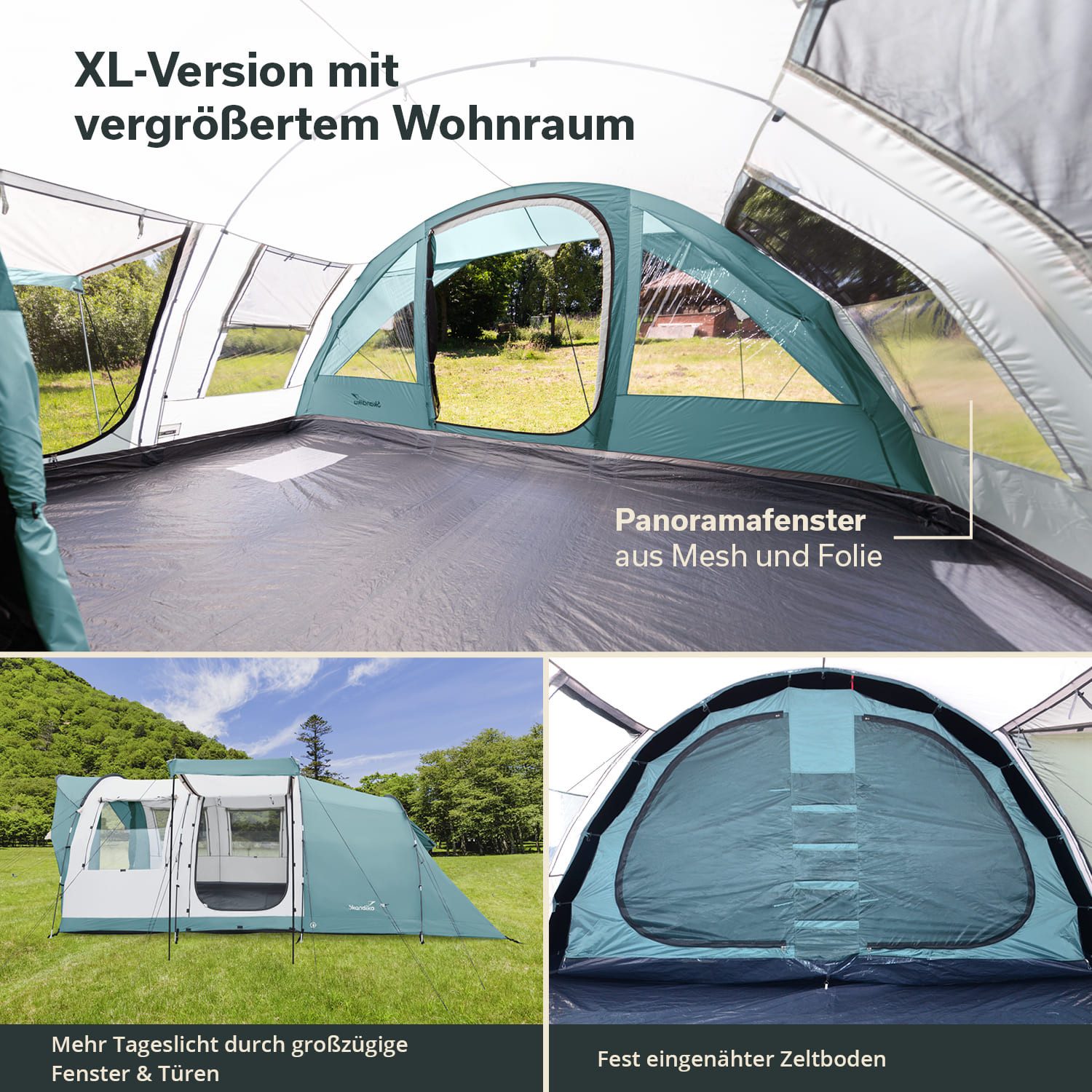 Skandika Tunnelzelt Campingzelt, Familienzelt, Egersund 5 XL Sleeper Protect, 2 m Stehhöhe, Personen: 5 (dunkle Schlafkabine, wasserdicht, 5000 mm Wassersäule), mit Sleeper Technologie, eingenähter Zeltboden, Moskitonetz, UPF 50+