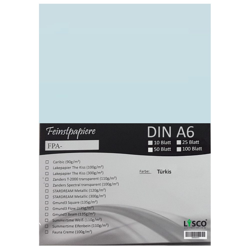 LYSCO Briefpapier Feinstpapier Transparentpapier Gmund Türkis 100 g/m² (FPA-124), exzellente Durchsicht, sehr gute Qualität