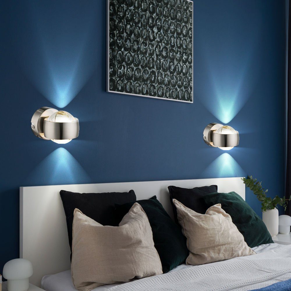 GLOBO LIGHTING LED Wandleuchte, LED-Leuchtmittel fest verbaut, Warmweiß, 2er Set LED Wand Beleuchtungen UP DOWN Strahler Glas Kugel Lampen