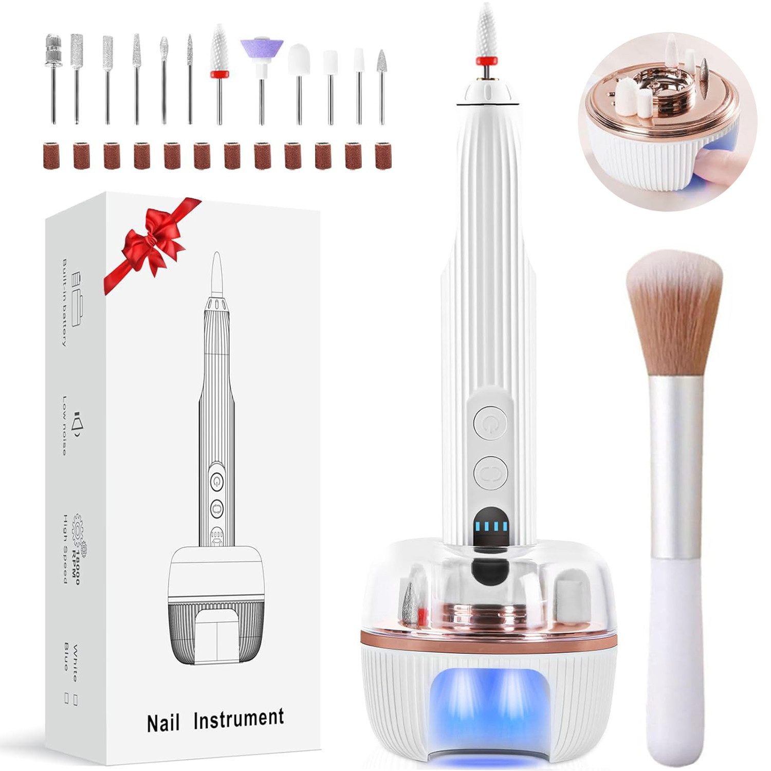 Futicare Maniküre-Pediküre-Set 12-in-1 Professionell, Elektrische Nagelfräse mit UV-Lampe, 5 Stufen & 20.000 U/min, LED-Display