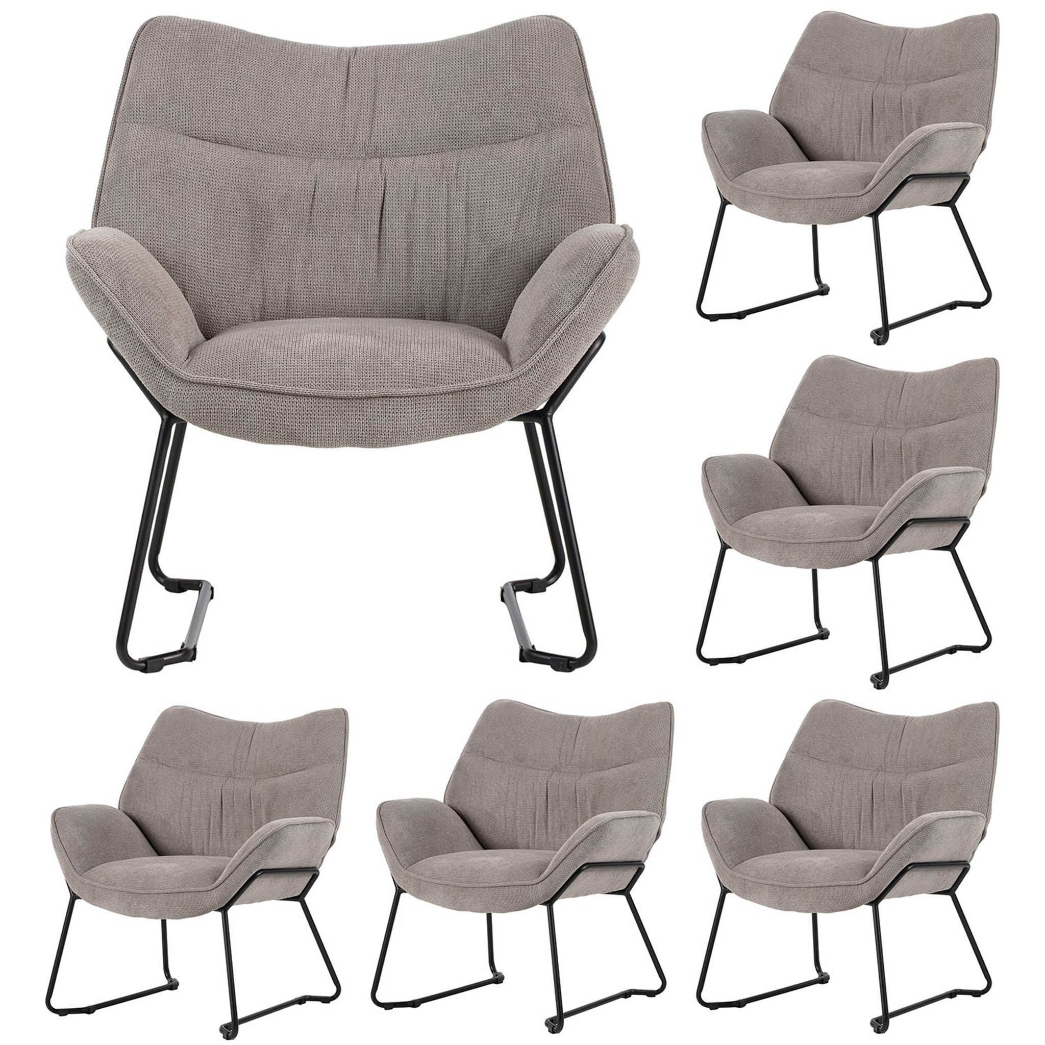 bene living Loungesessel Aliano - hellgrau (6-St., 6er Set), schwarzes Metall-Gestell - bequeme Arm- und Rückenlehne
