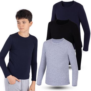 LOREZA Langarmshirt 3er Set Jungen Langarmshirts - Basics - Mehrfarbig (Set, 3-tlg)