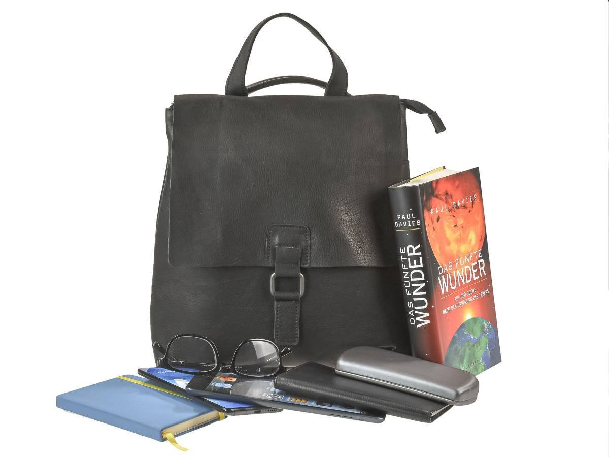 Bear Design Freizeitrucksack "Jesse" Callisto Pelle Leder, Umhängetasche und Rucksack 2in1, 29x31cm, mit Tragegriff, schwarz