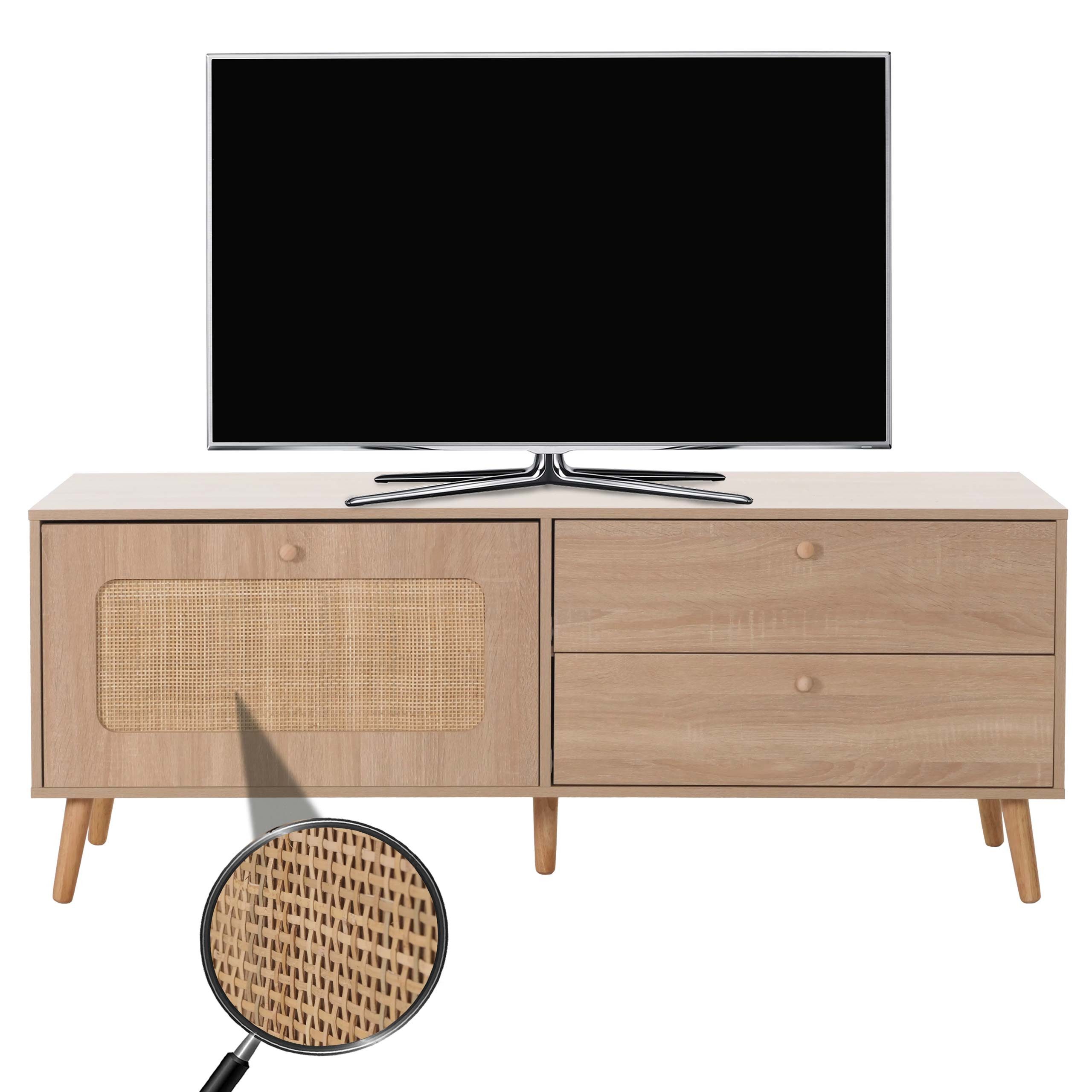 MCW TV-Rack MCW-M38-T, Türe mit handgefertigtem natürlichen Kubu Rattan