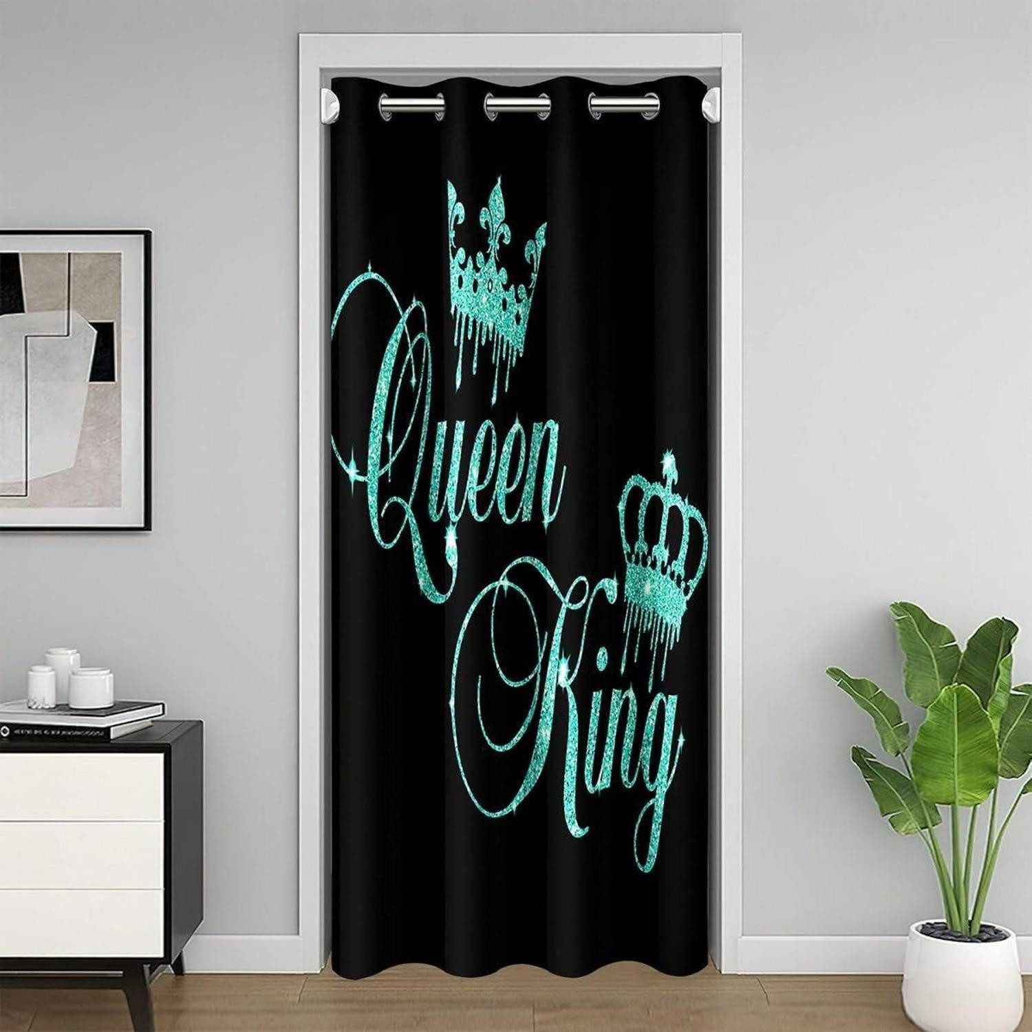 LuxusKollektion Türvorhang Türvorhang Paar Design 86x203cm Schwarz Teal (1 St)