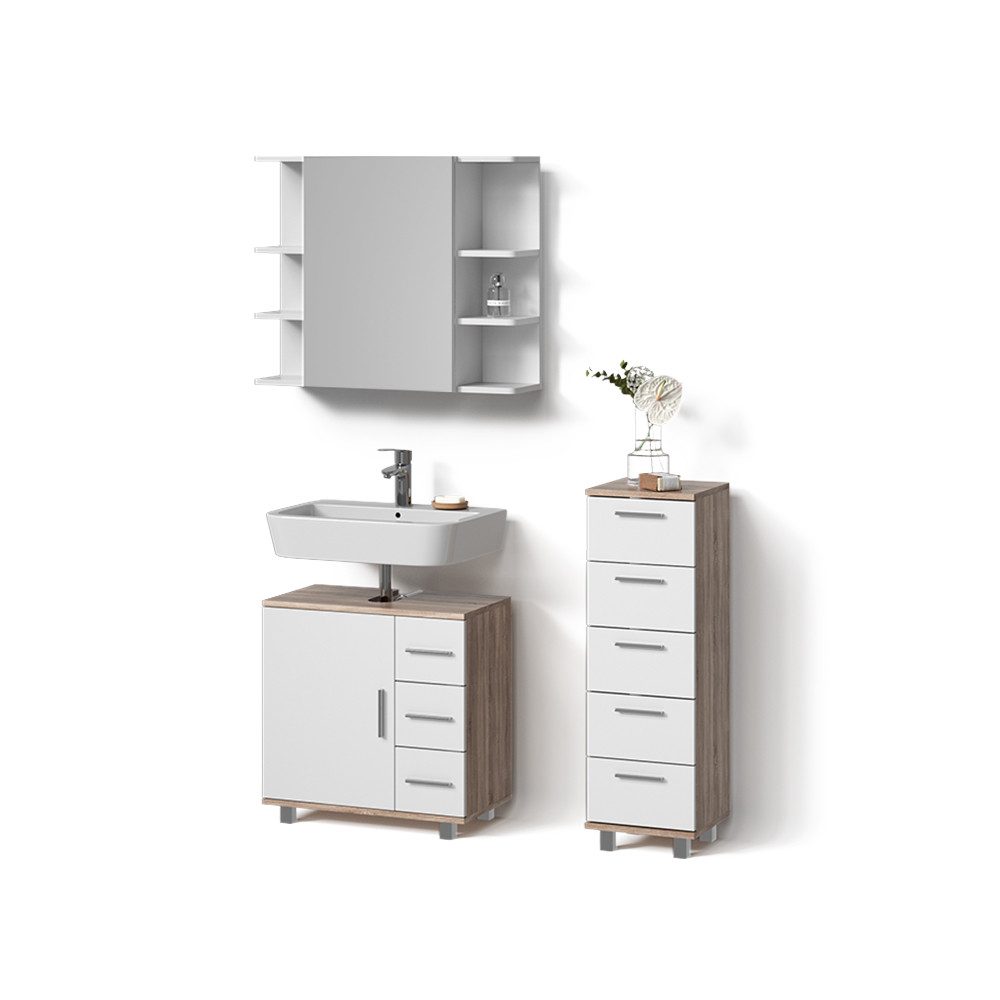 Badmöbel-Set Eisak, Sonoma/Weiß, 3 Teile, mit Midischrank