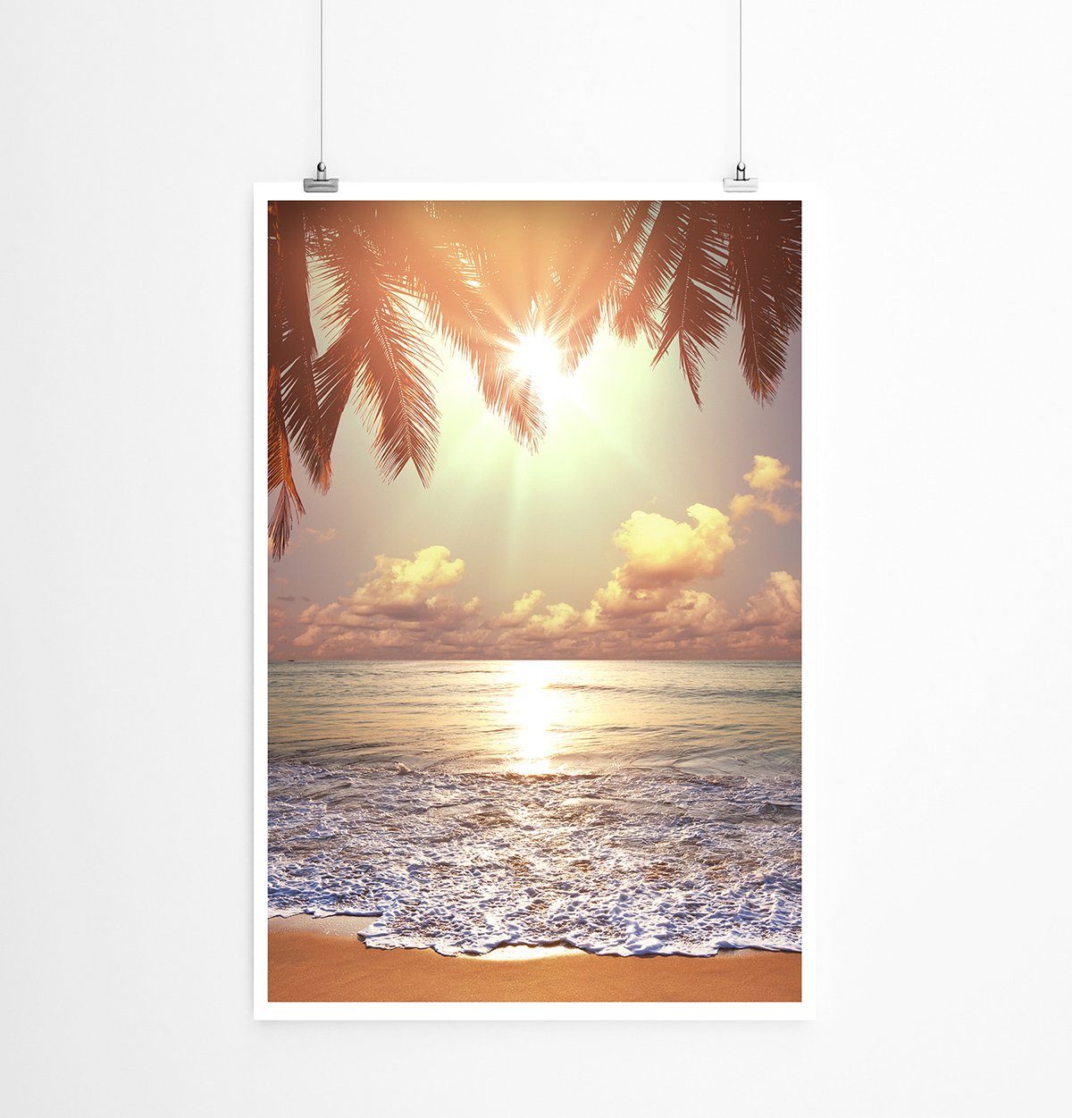 Sinus Art Poster 90x60cm Poster Tropischer Strand mit Sonne und Palmen