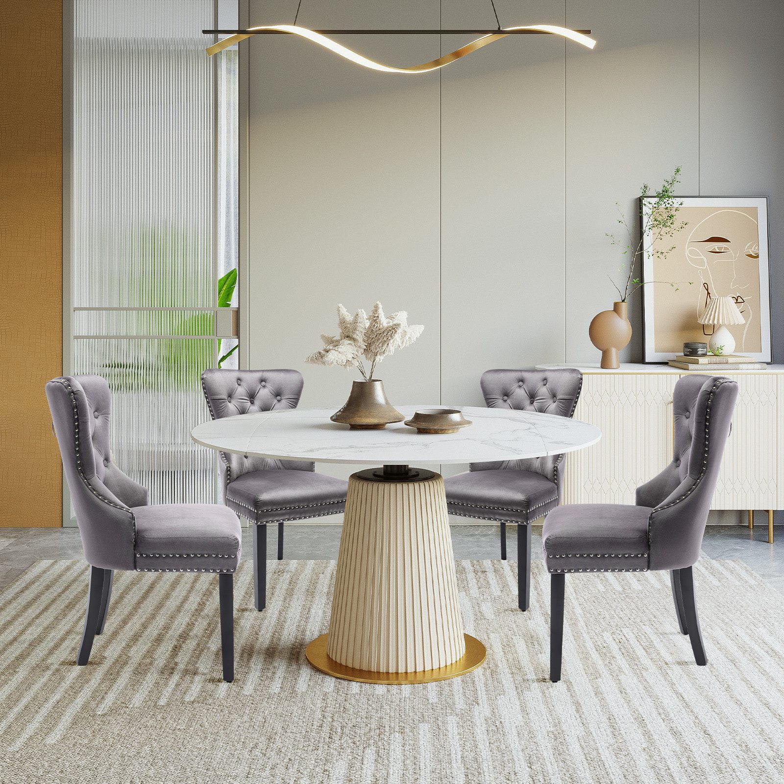 Puluomis Esszimmerstuhl (2/4/6/8 Set Grau/ Schwarz/Beige, 4 St), Samt Stuhl günstig online kaufen