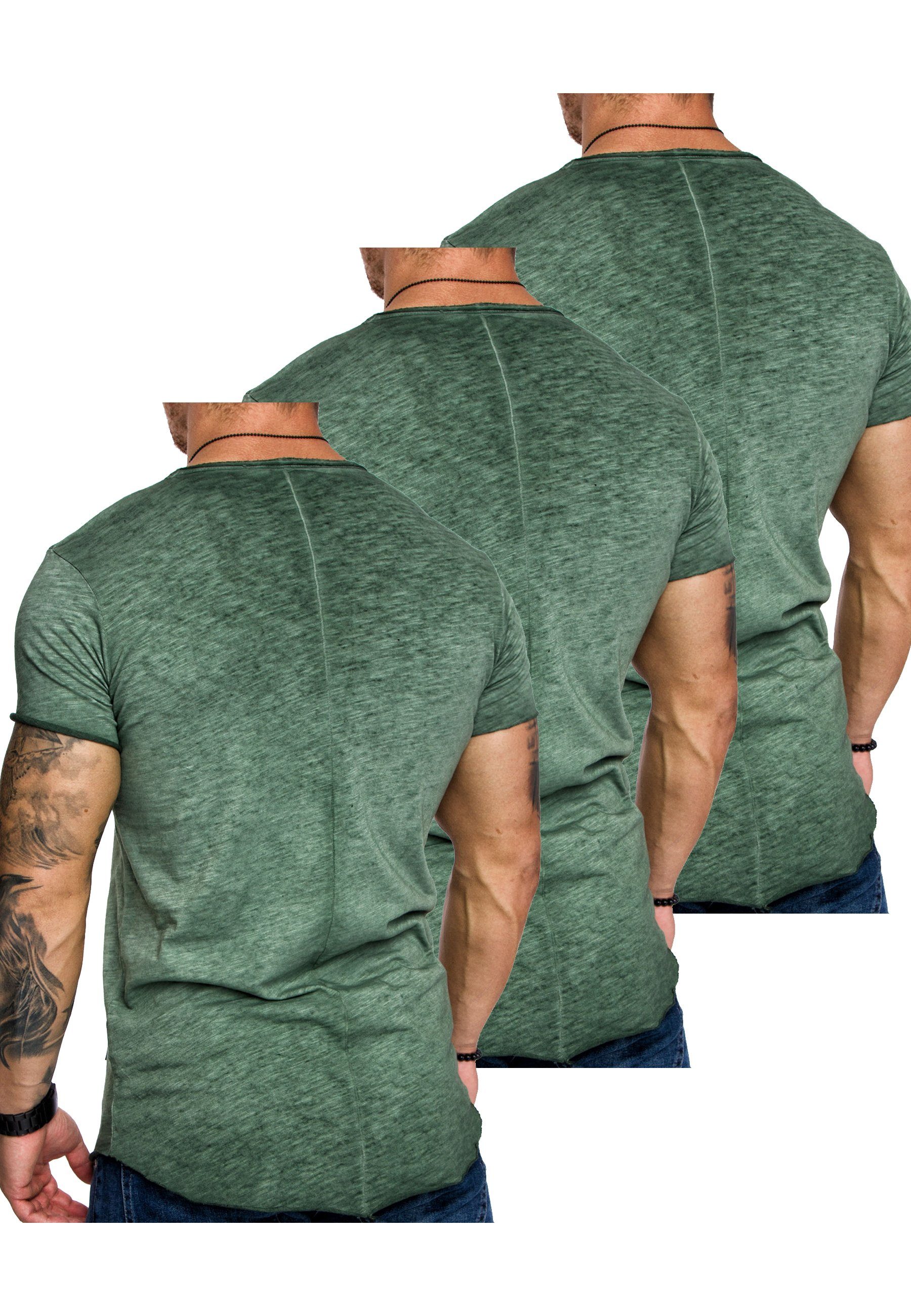 Amaci&Sons T-Shirt 3. Herren (3x NYC T-Shirts Khaki) (3er-Pack) Herren 3er-Pack V-Ausschnitt Oversize mit Basic T-Shirt
