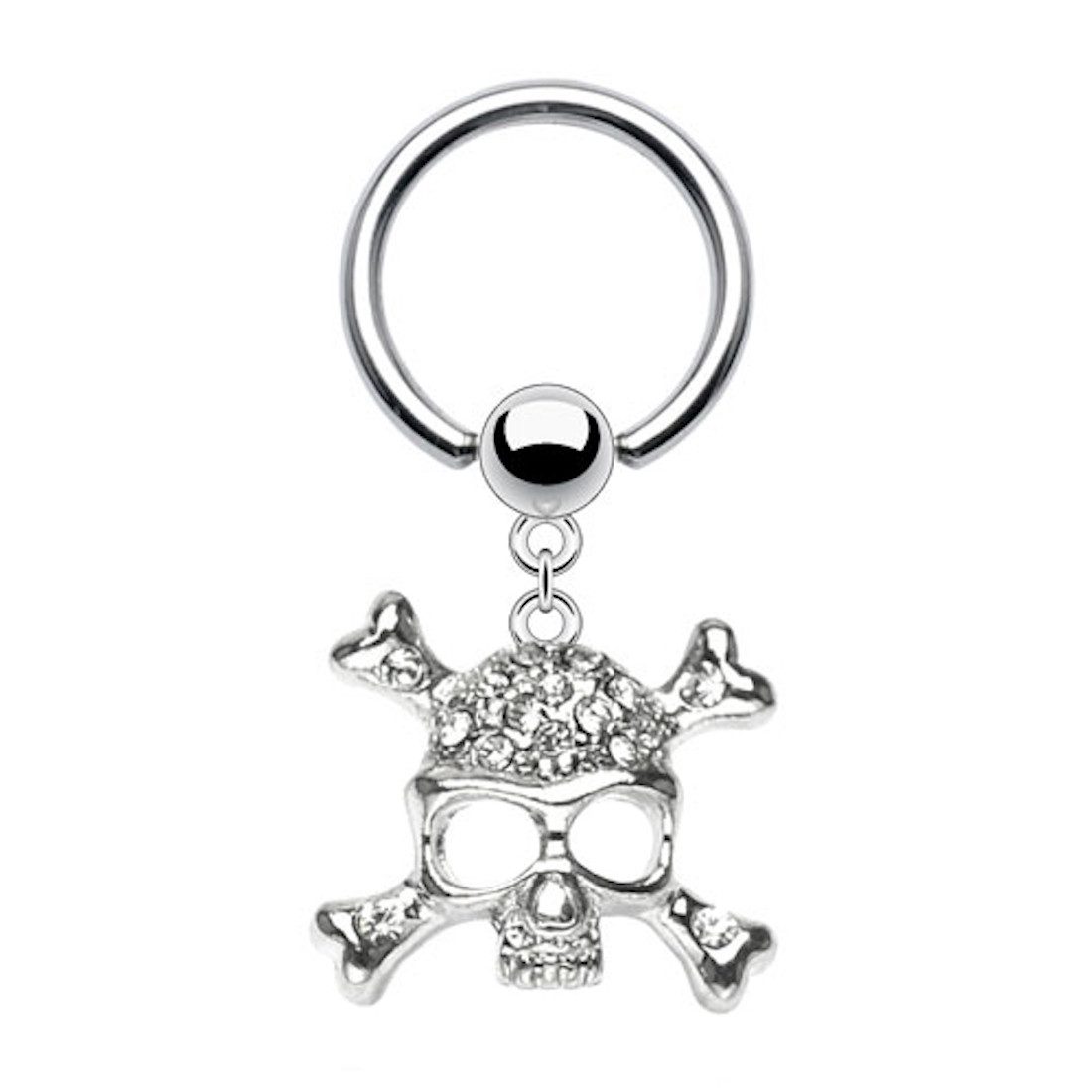 Taffstyle Intimpiercing Brust Intimpiercing Klemm BCR Ring Kristall Totenkopf Anhänger silber (Tragus Helix Lobe Piercing), Brust Nippel Intim Intimpiercing Ohrpiercing Cartilage Ohr
