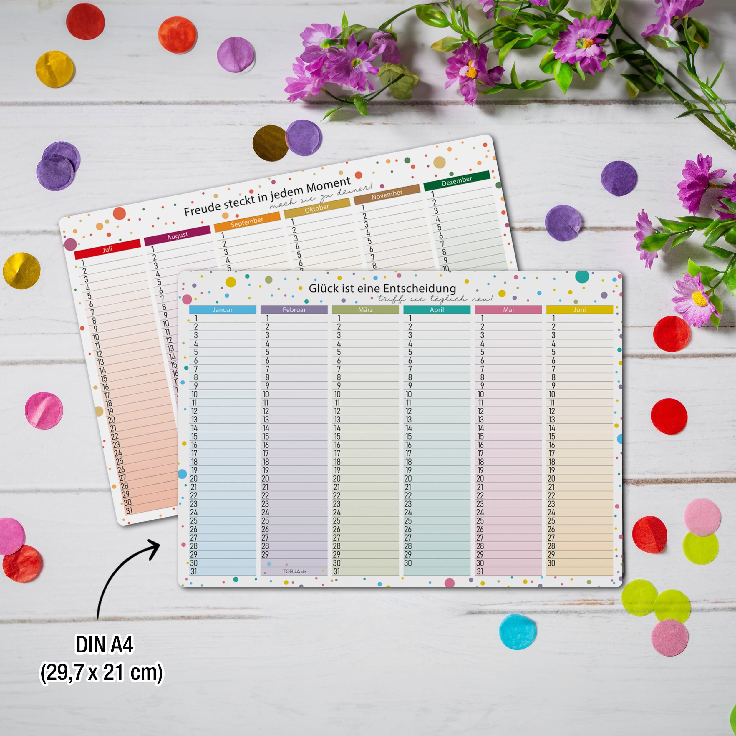 TOBJA Geburtstagskalender 2x A4 Immerwährender Kalender magnetisch abwischbar, Jahresunabhängig Geburtstagskalender wiederverwendbar