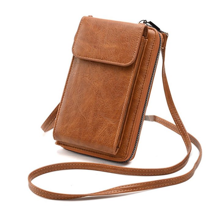 Housruse Handytasche Umhängetasche aus Leder Brieftasche mit Kartenfächern Handytasche