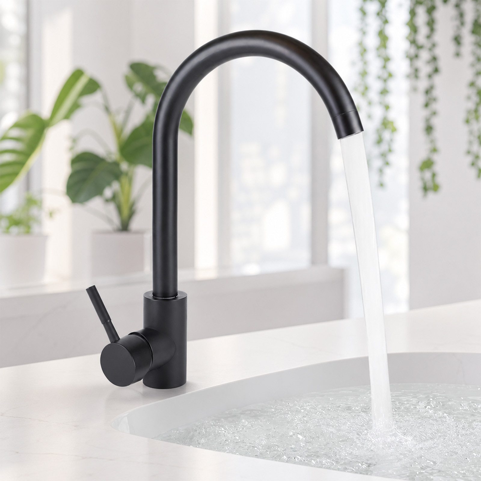 Ledklang Küchenarmatur Hochdruck Edelstahl Spültischarmatur 360° schwenkbar Schwarz/silber (1-St., Mischbatterie) für Einhebelmischer Mischbatterie Wasserhahn Küche