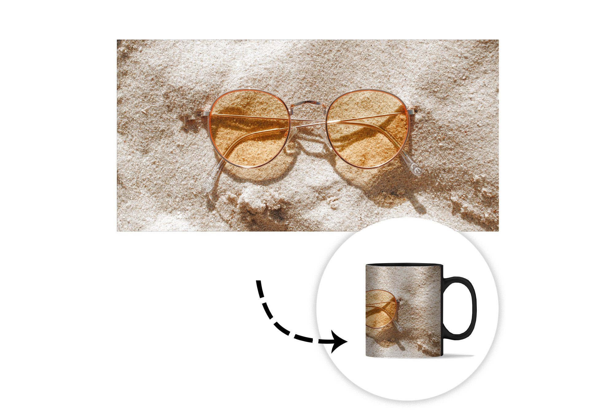Sand Farbwechsel, MuchoWow Kaffeetassen, Geschenk Keramik, - Teetasse, Sonnenbrille Strand, Tasse - Zaubertasse,