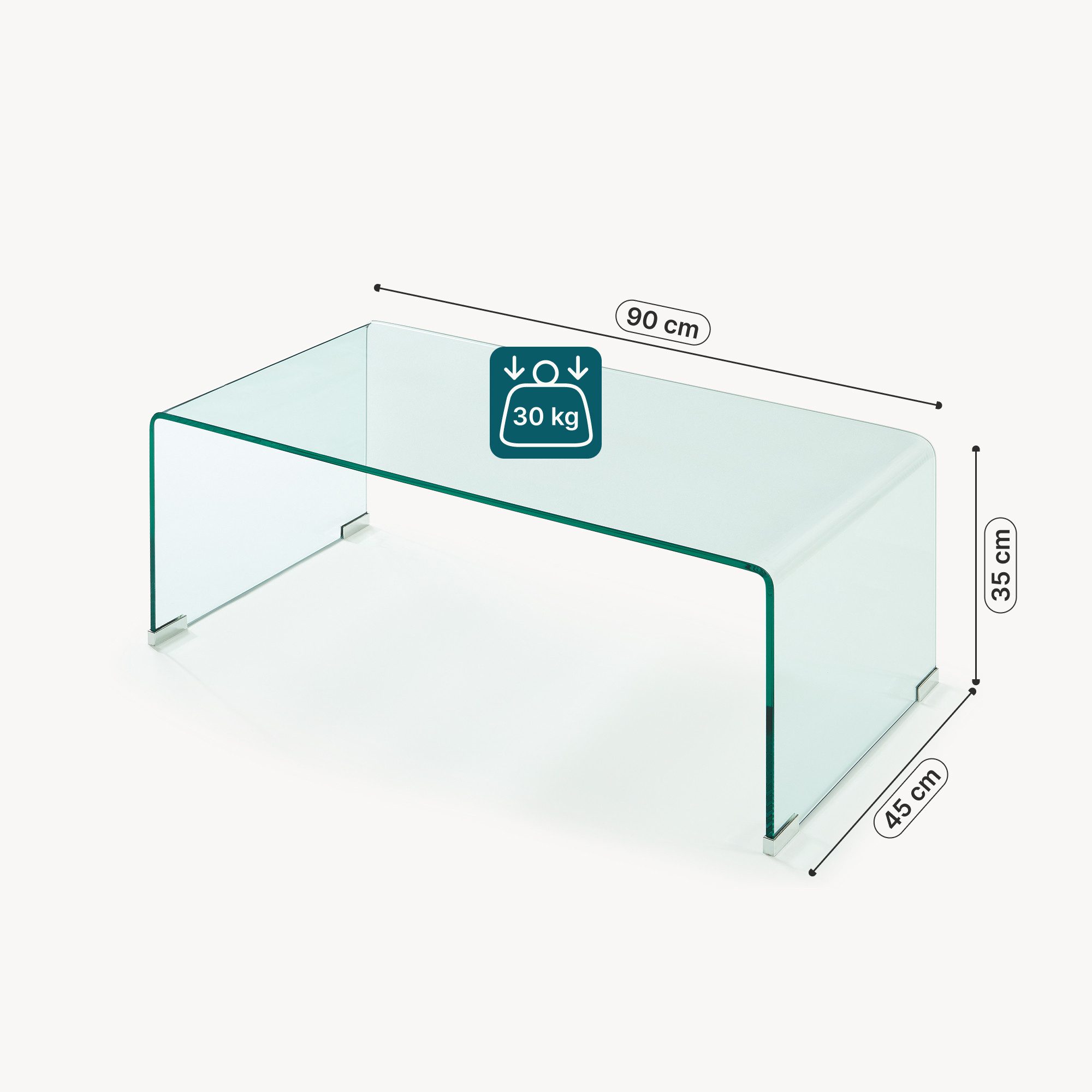 en.casa Couchtisch, »Väsas« 90 x 45 x 35 cm rechteckig gehärtetes Glas Transparent
