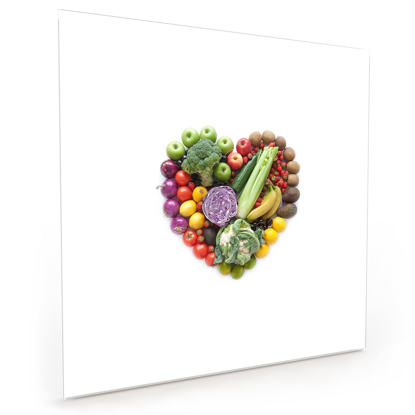 Primedeco Küchenrückwand Küchenrückwand Spritzschutz Glas mit Motiv Herz aus Gemüse