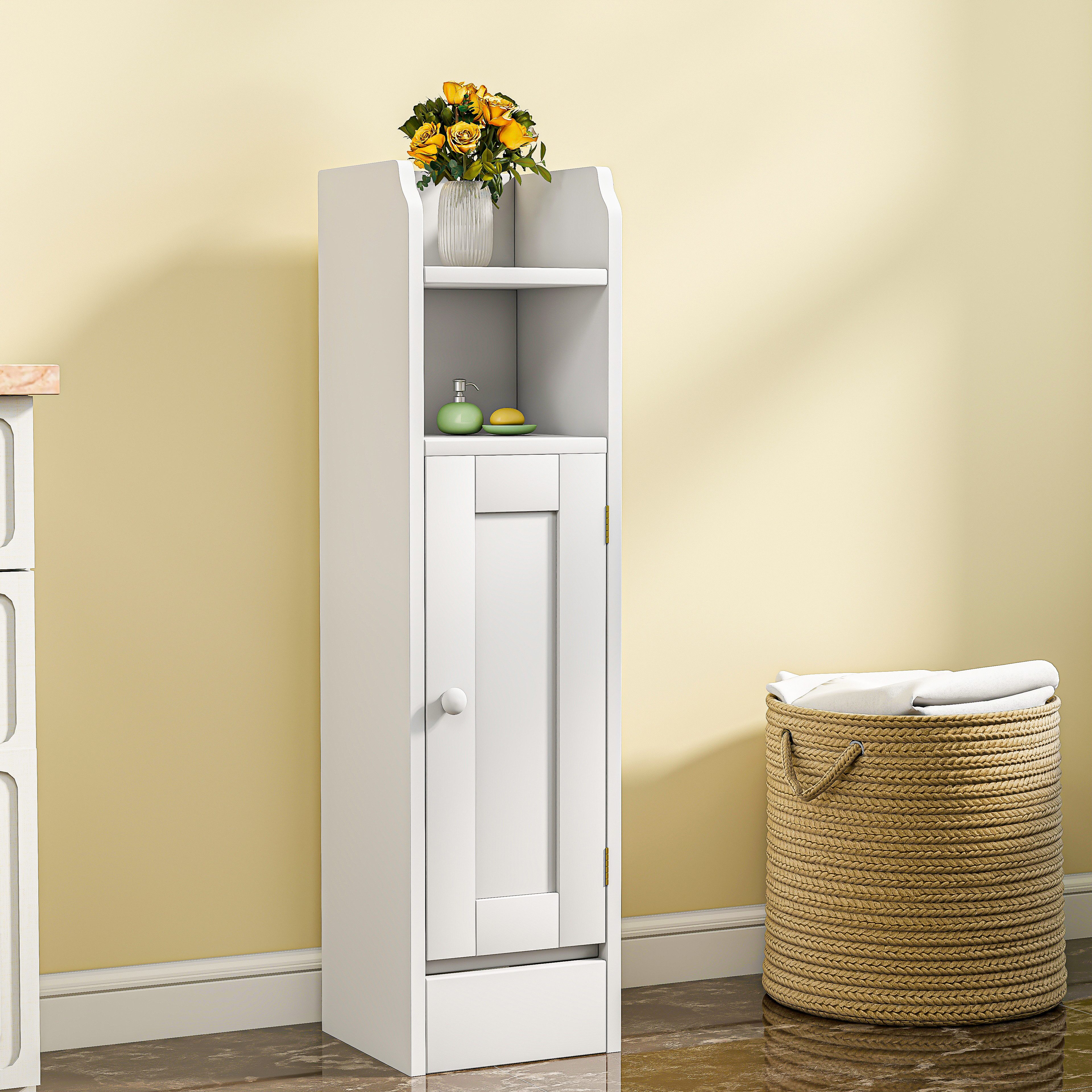 oyajia Badkommode Badezimmerschrank Badschrank schmal mit Tür (für kleine Räume), Höhenverstellbaren Einlegeböden