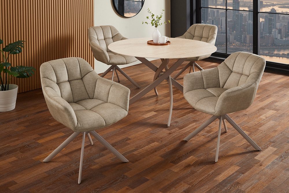 riess-ambiente Polsterstuhl PAPILLON beige/greige - Samt, Metall, mit Armlehne, drehbar, modern (Einzelartikel, 1 St), mit 180° Drehfunktion und Autoreturn – ideal für elegante Esszimmer