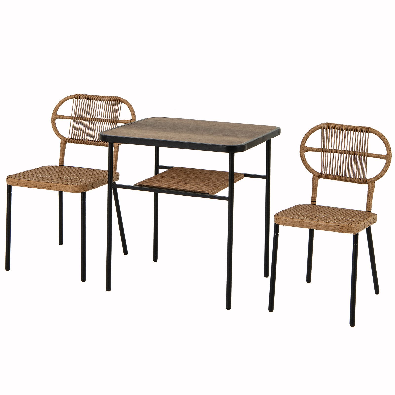 COSTWAY Balkonset, (3-tlg), Gartenmöbel Set, Essgruppe, Rattan stapelbar