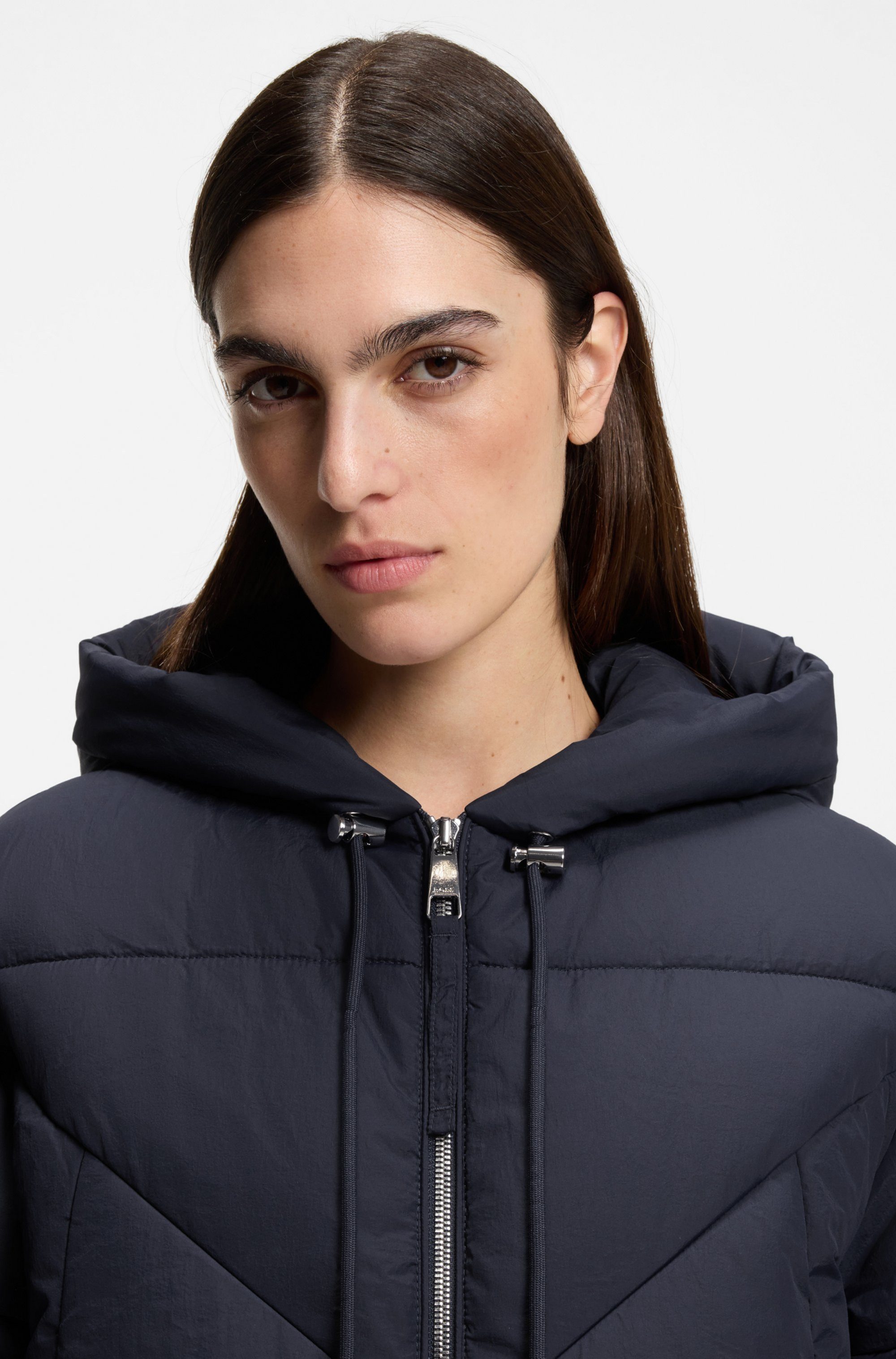 BOSS ORANGE Steppmantel Piapolly Premium Damenmode mit Kapuze, Chevron-Steppung