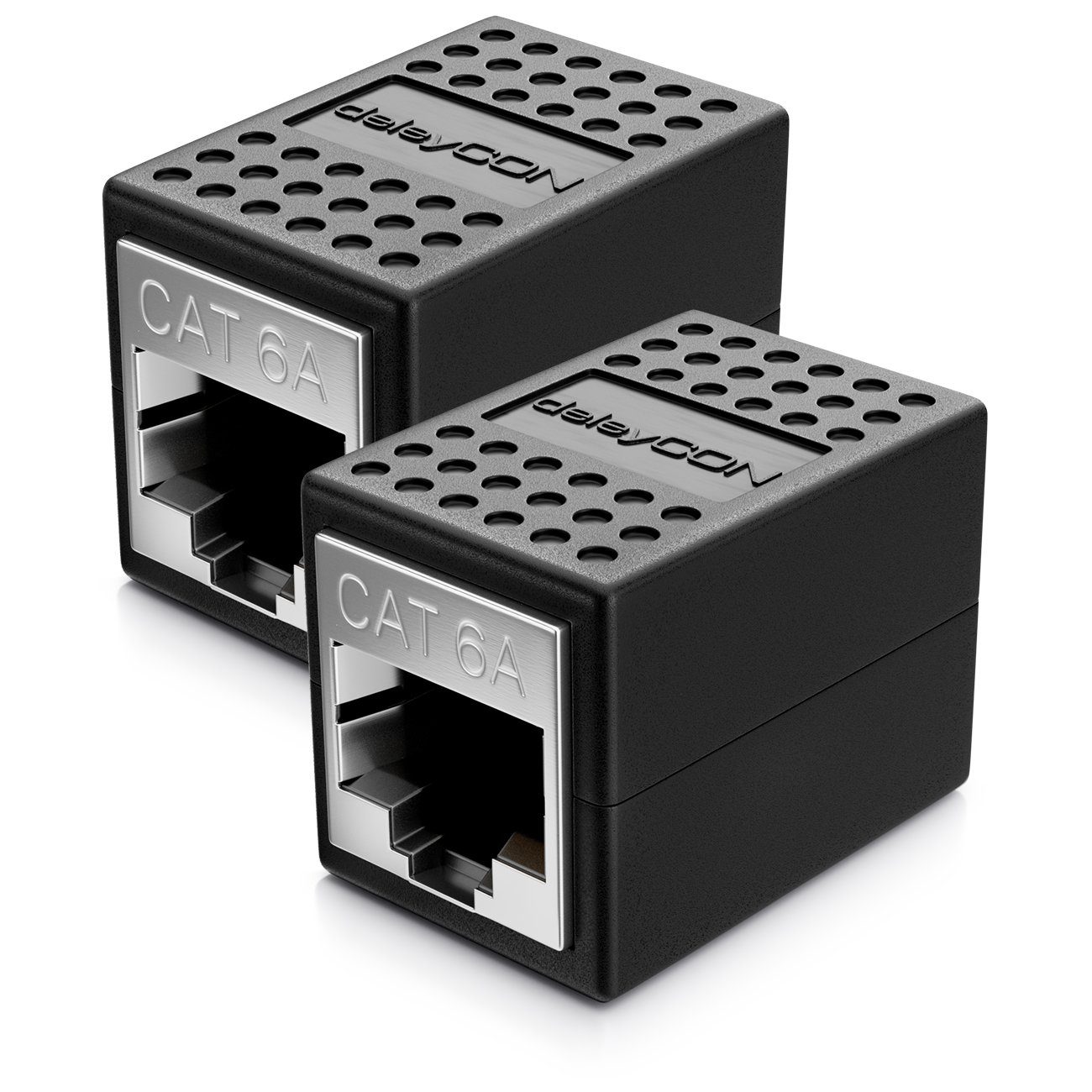deleyCON deleyCON 2x CAT6a Patchkabel Koppler Modular Geschirmt 2x RJ45 Buchse Netzwerk-Adapter