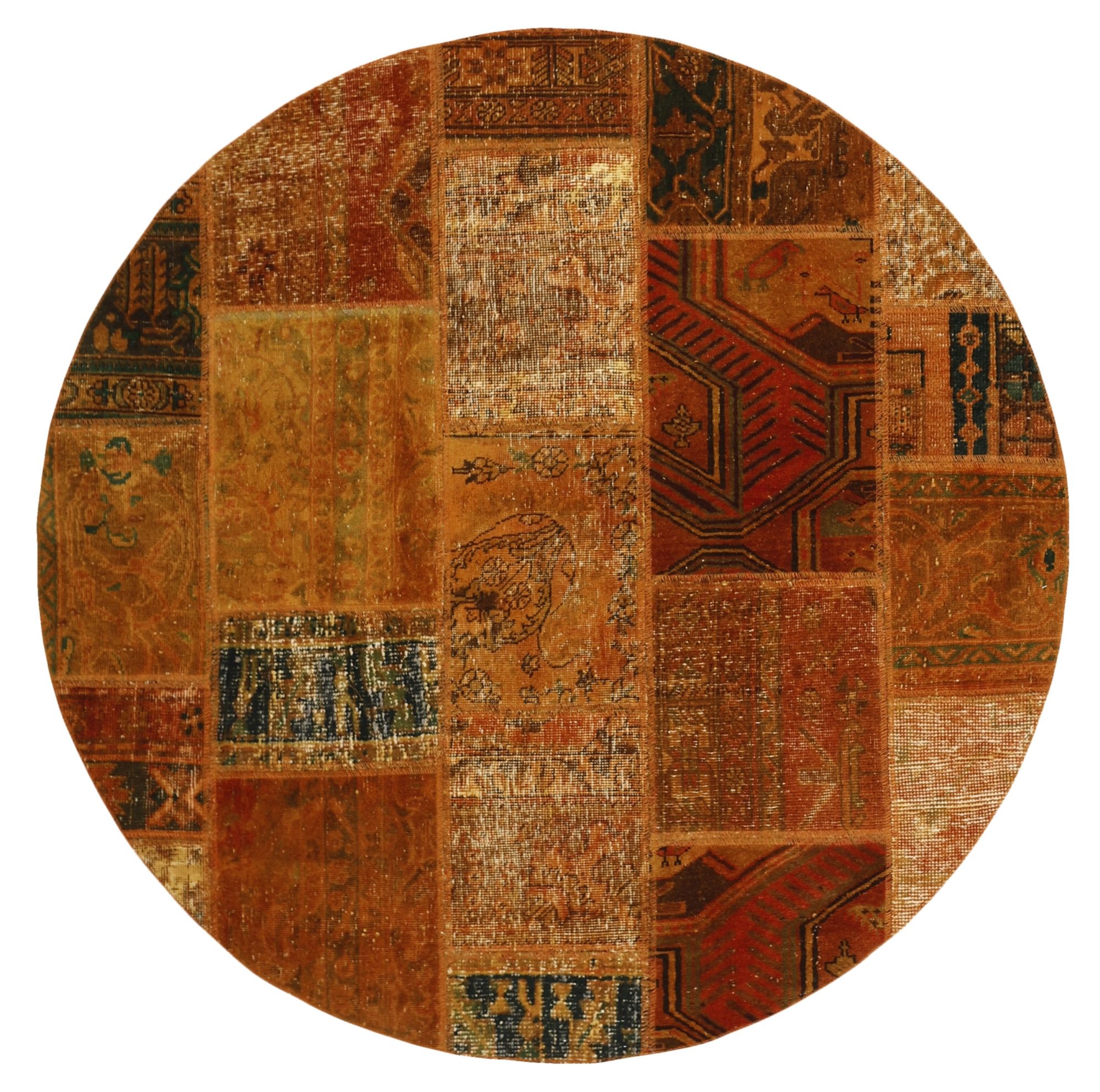 Wohnando Teppich MY-RUG Vintage Patch Work Floral & Ornamentiert 150x150cm, Rund, Höhe: 10 mm, Handgeknüpfter Teppich,Handgesponnene Wolle, mit Naturfarben gegärbt