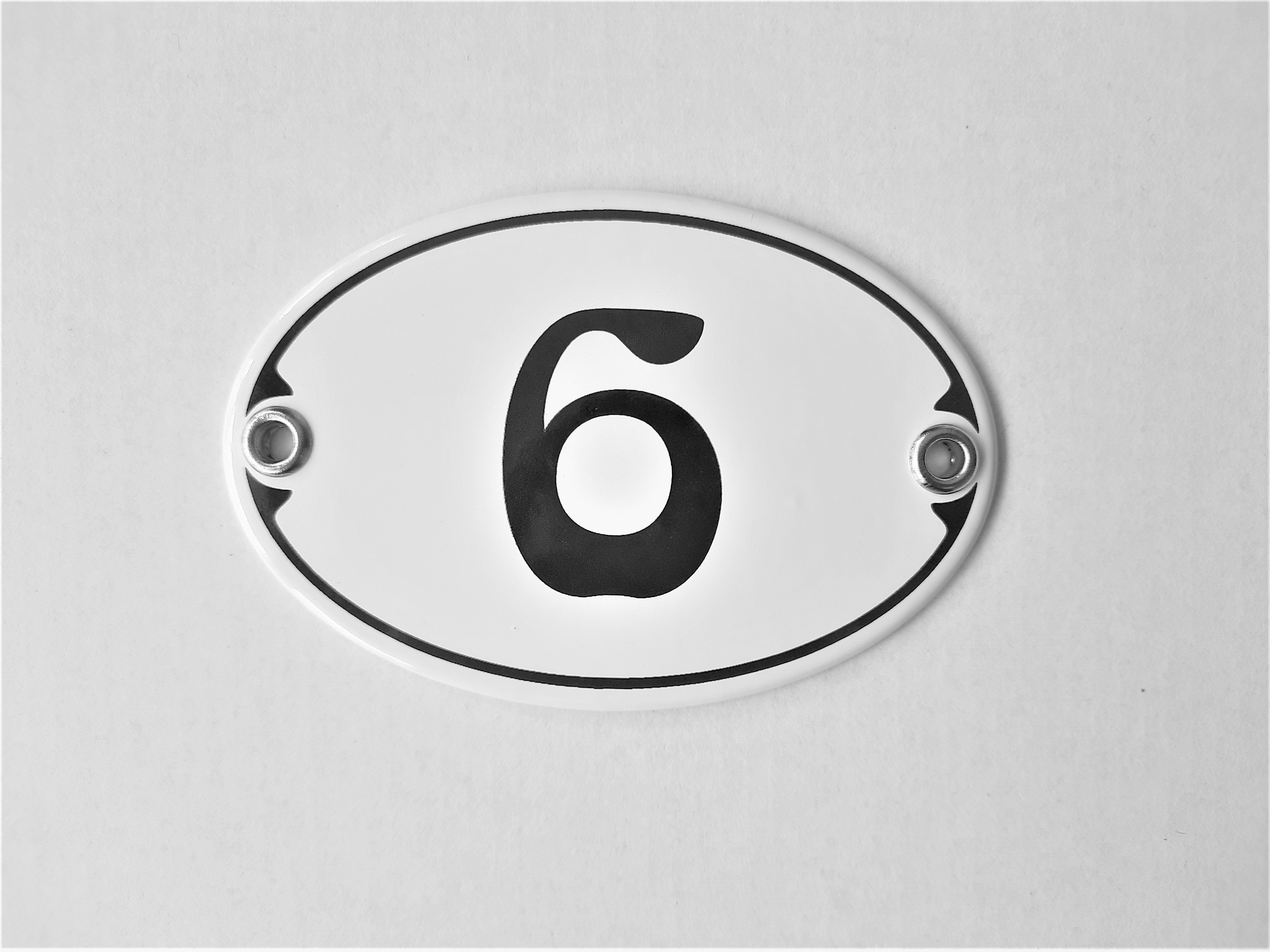 "6", (Emaille/Email) Hausnummer Email Zahlenschild Schilder Elina