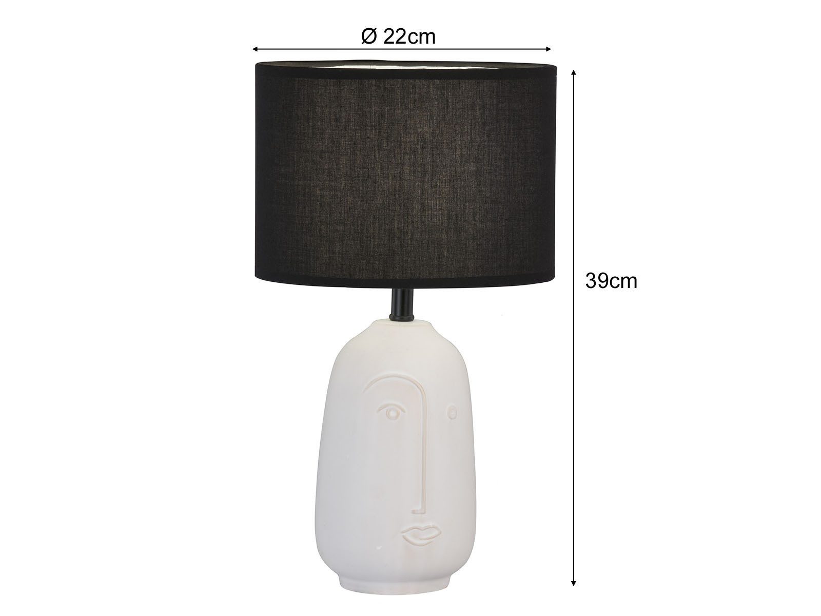 FISCHER & HONSEL LED Nachttischlampe, Leuchtmittel dimmbar, LED wechselbar, Warmweiß, Designer Lampenfuß Keramik ausgefallen, Leinen Lampenschirm, 39cm groß