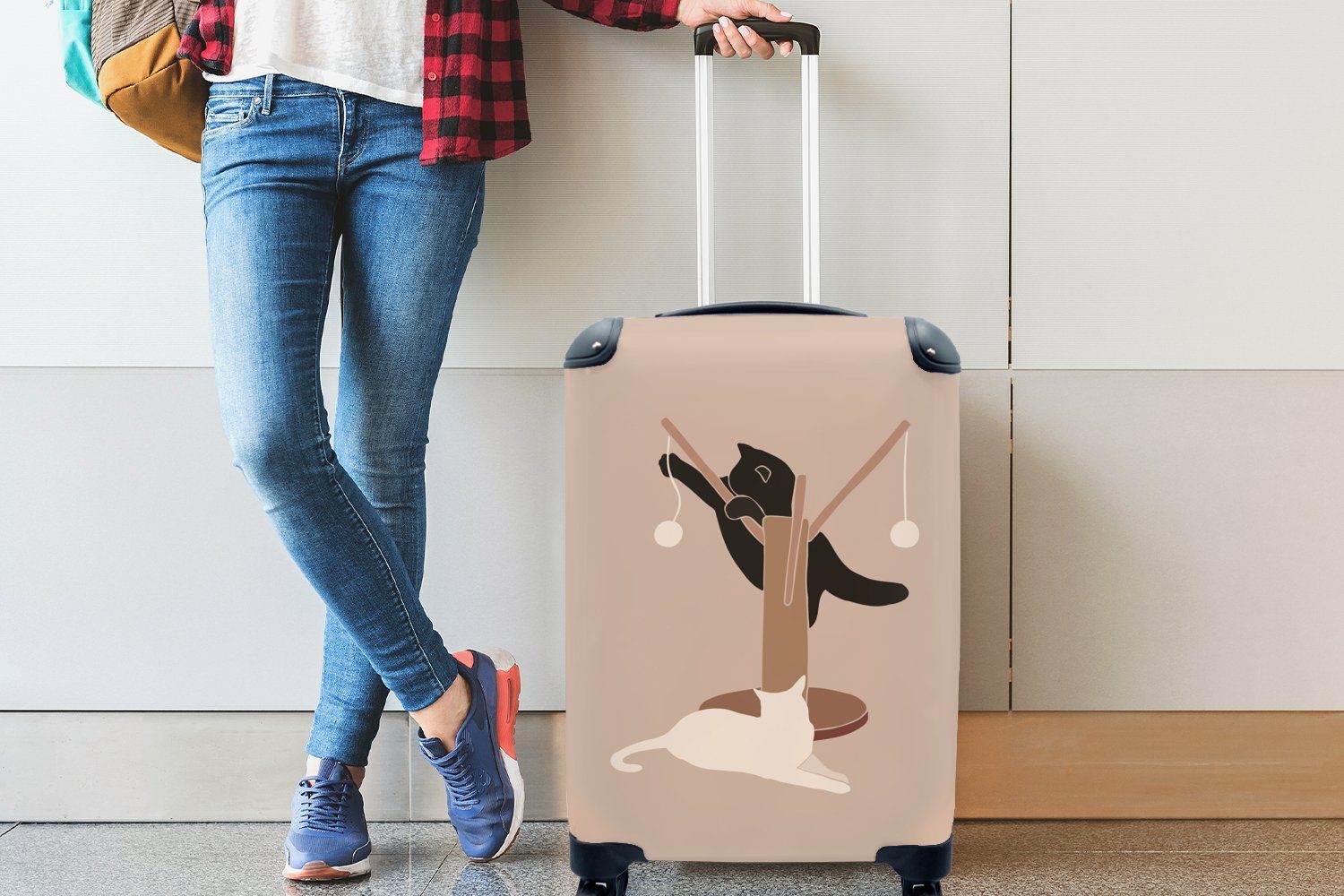 mit - rollen, MuchoWow 4 Reisetasche für Minimalismus Katzen Trolley, Handgepäck Ferien, Reisekoffer Handgepäckkoffer - - Pastell, Kratzbaum Rollen,