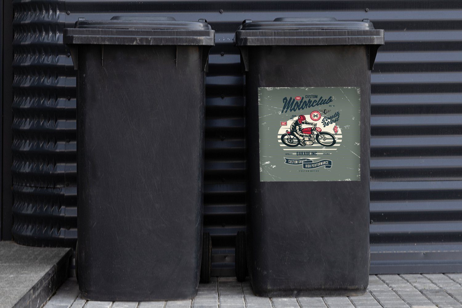 Helm Mülltonne, - Mülleimer-aufkleber, St), Motorrad (1 Sticker, Abfalbehälter MuchoWow - Wandsticker Container, Vintage