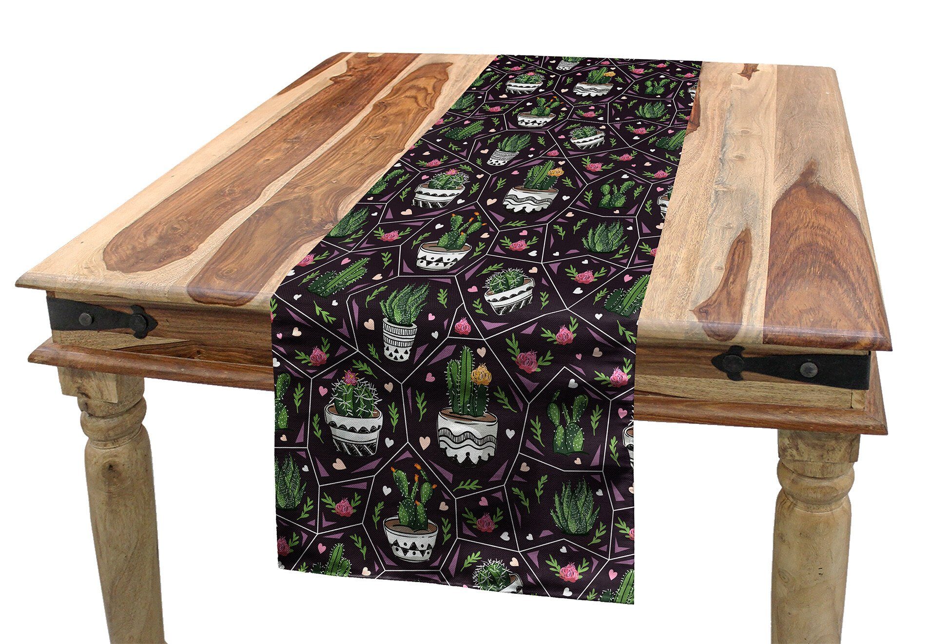 Abakuhaus Tischläufer Esszimmer Küche Rechteckiger Dekorativer Tischläufer, Kaktus Blüte Sukkulenten