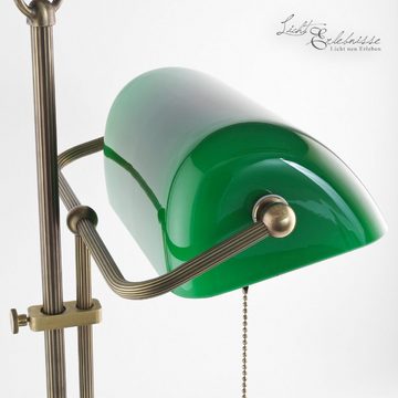 Licht-Erlebnisse Schreibtischlampe W2, ohne Leuchtmittel, Bankerlampe E27 50 cm Grün Echt-Messing Glas Zugschalter Jugendstil