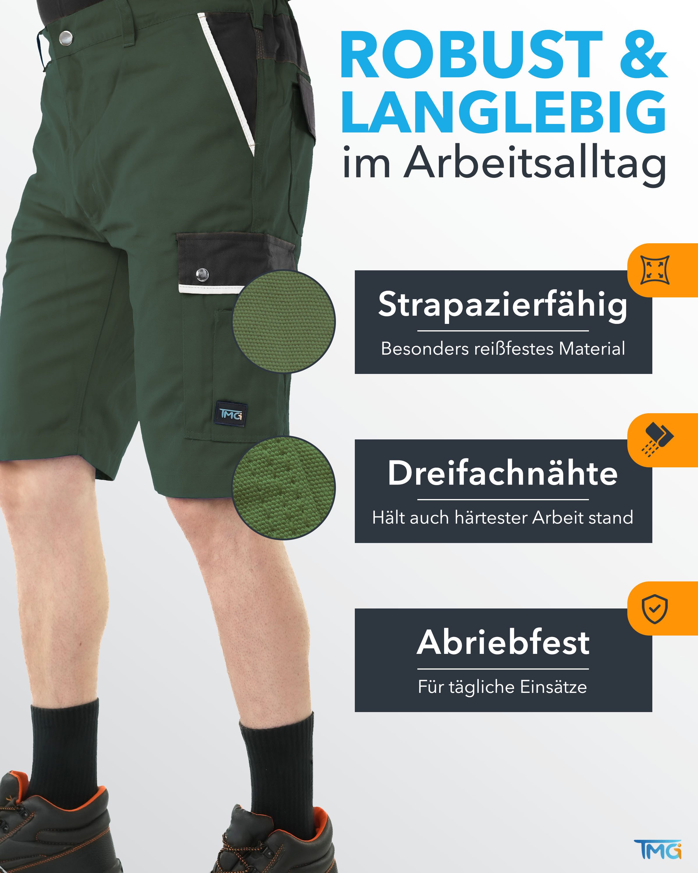 TMG International Arbeitsshorts kurze Arbeitshose Short Style Cargohose Bermuda Robustes Material und hoher Tragekomfort
