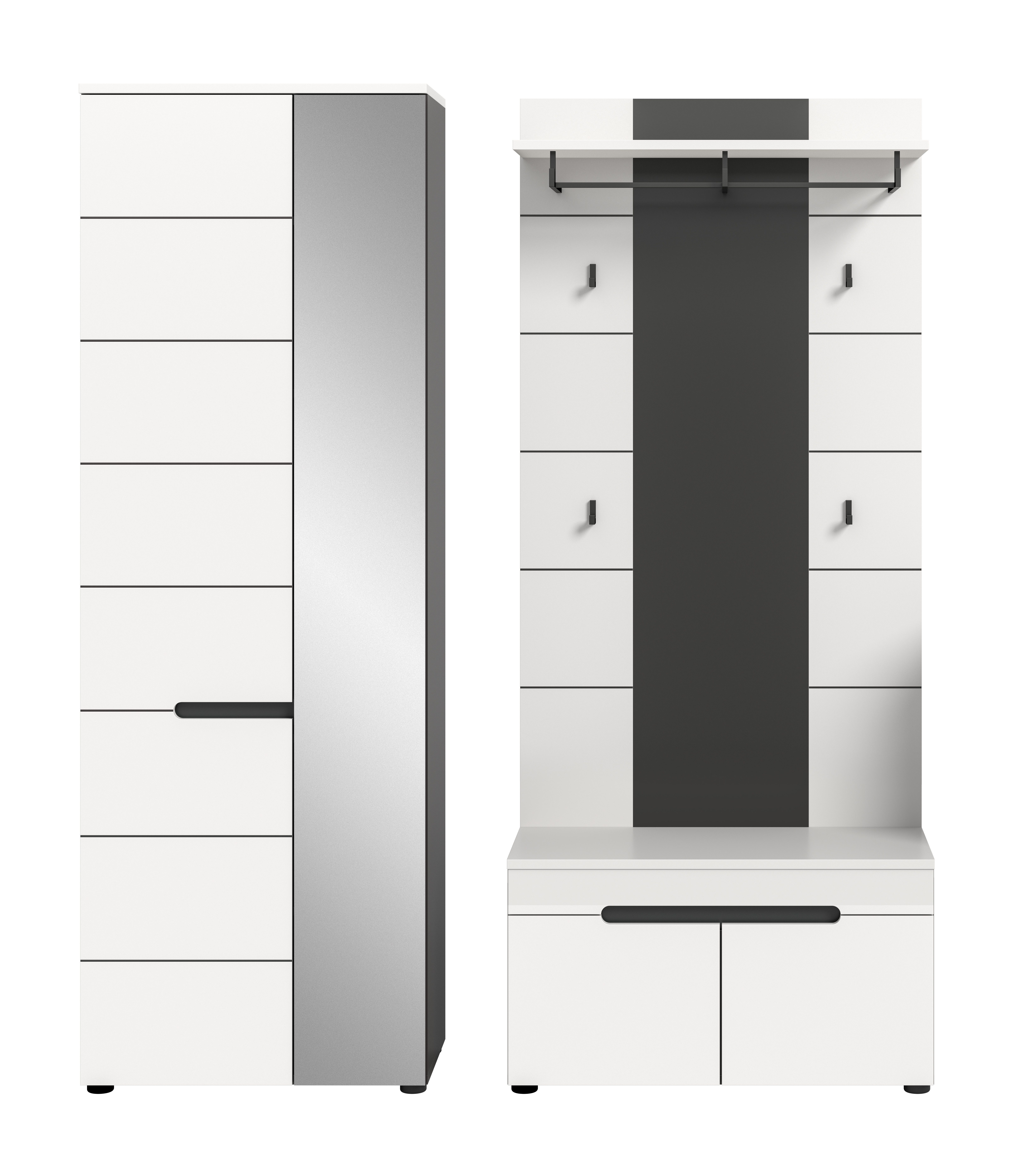 furnling Garderoben-Set Cano, (3-St., Garderobenpaneel, Garderobenschrank, Sitzbank), Garderobenmöbel, Komplett-Set, Höhe 190 cm, Basalt grau/weiß